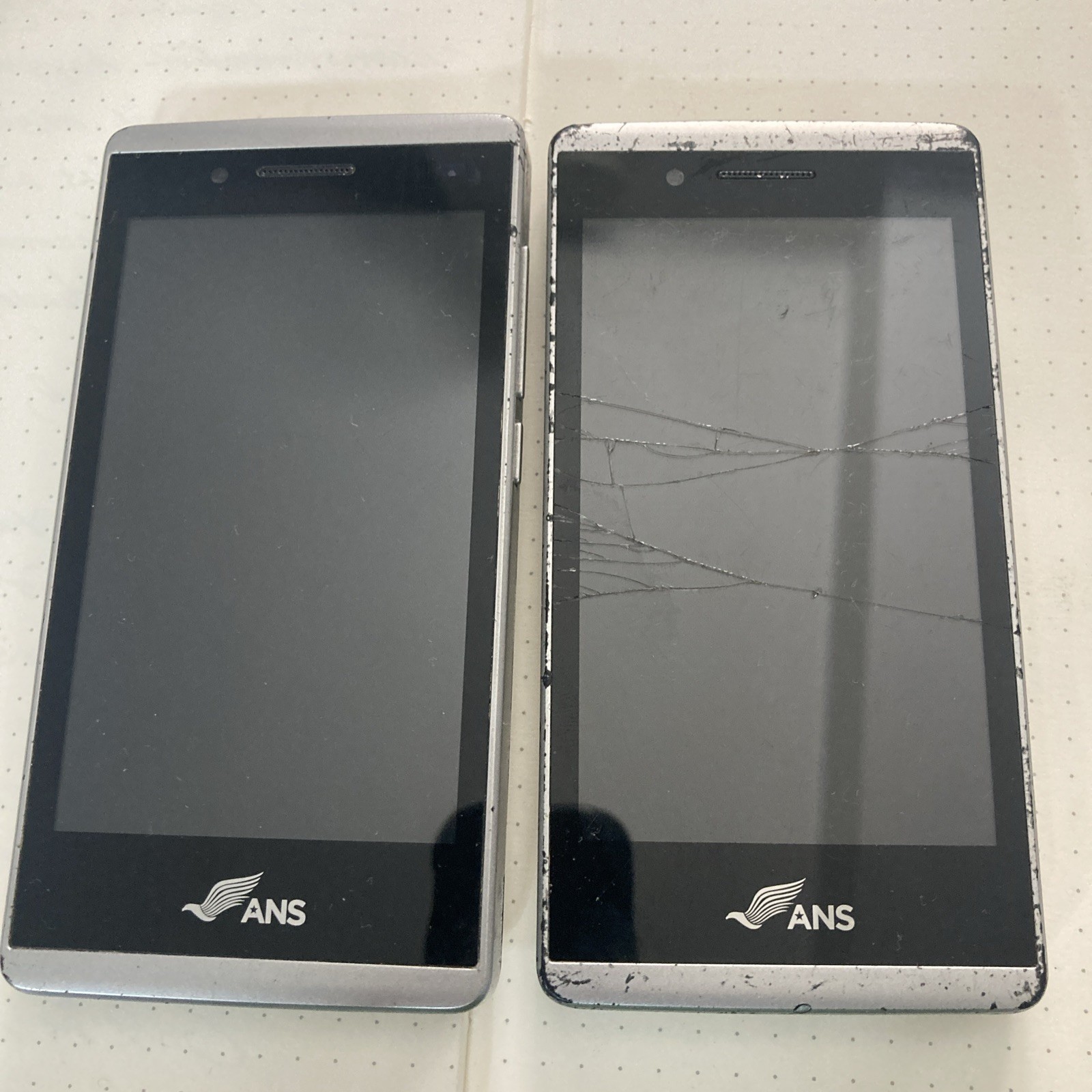 2 ANS Android Smartphones Silver – Untested As-Is Estate Sale Box As Found Parts