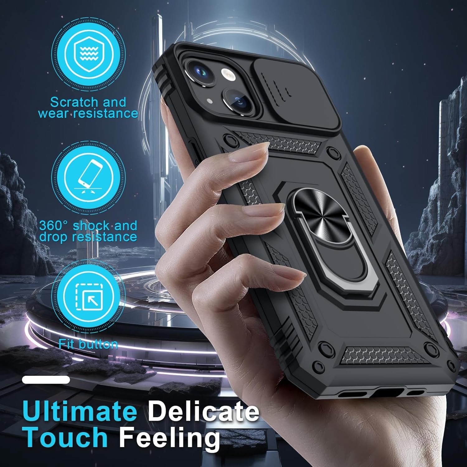 Case & Screen Protector for iPhone 15 Heavy Duty Shockproof Full Body Black