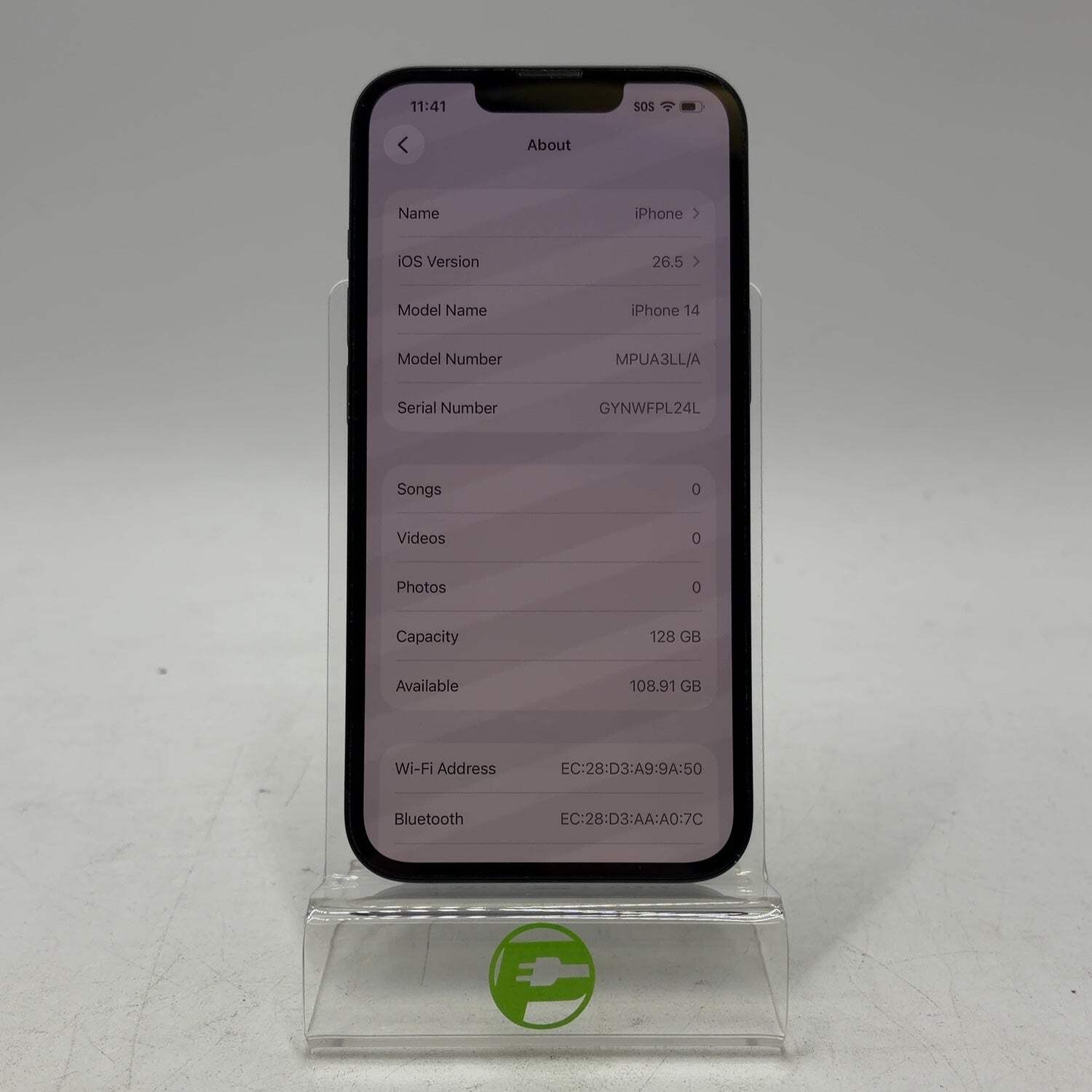 Unlocked Apple iPhone 14 128GB 26.5 Midnight MPUA3LL/A