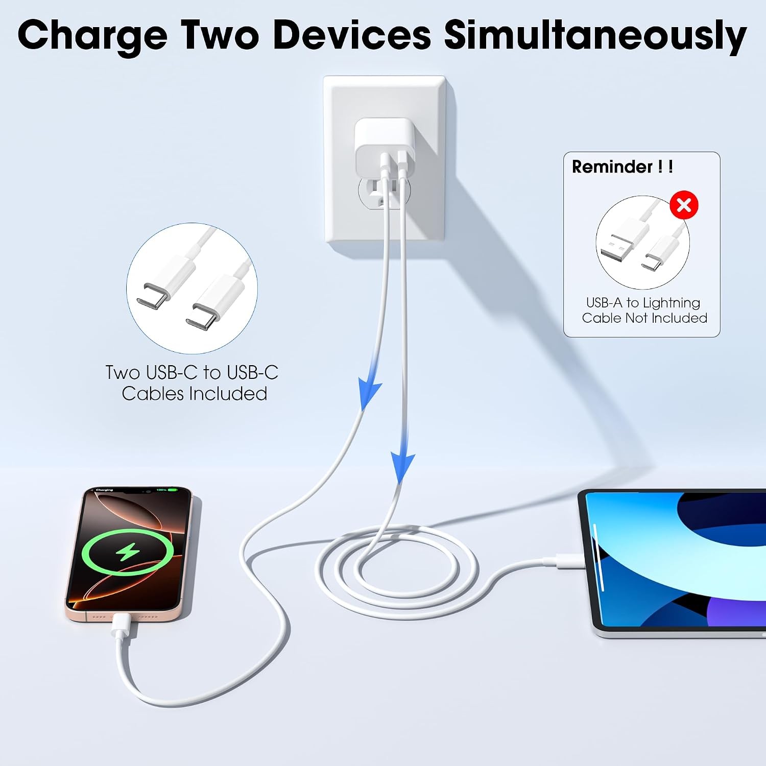20W USB-C Wall Adapter Charger with 6ft Fast Charging Cable for iPhone 17/16