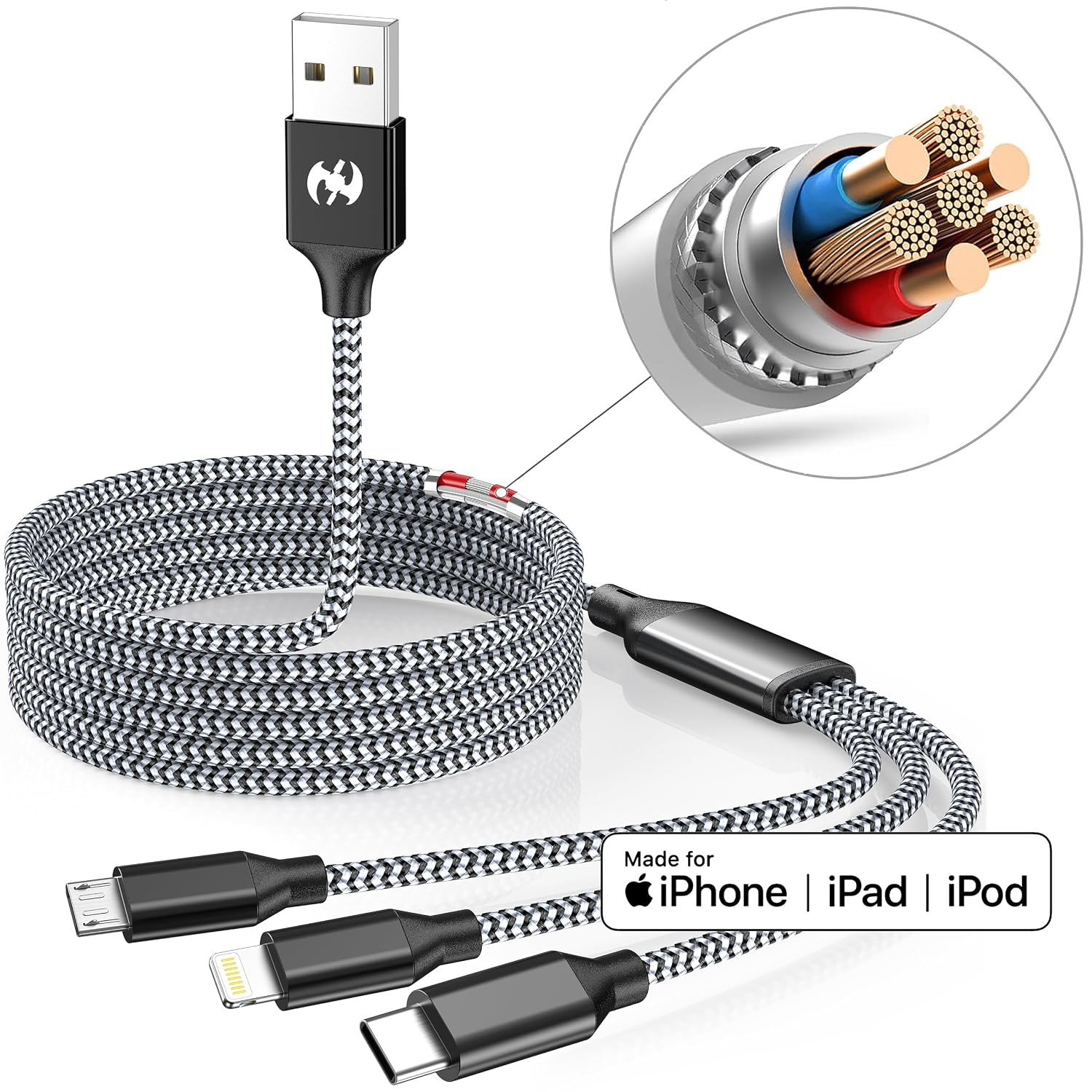 Multi Charging Cable 2ft 2Pack 3 in 1 Charger Cord Short Nylon Braided USB Cable