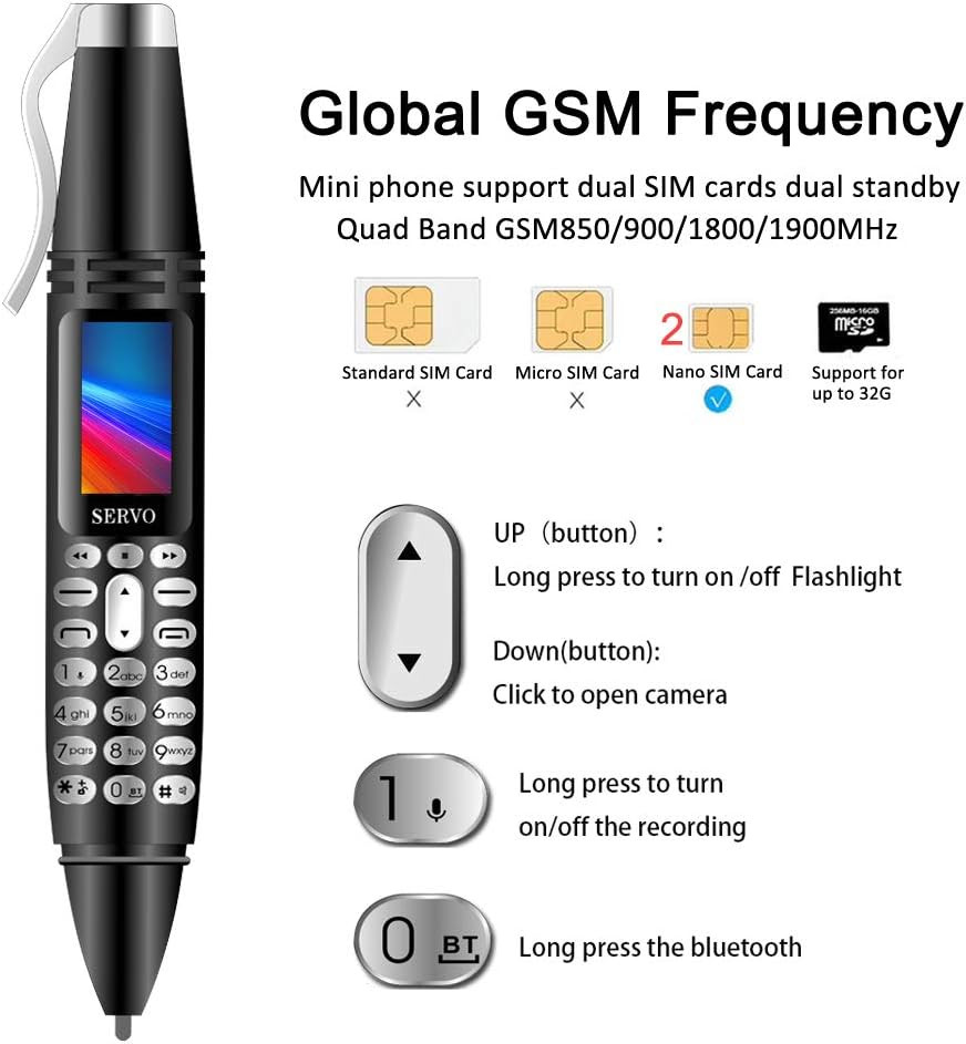 Pen Mini Cell Phone Bluetooth Dialer 0.96″ Tiny Screen Mobile Phone Support GSM