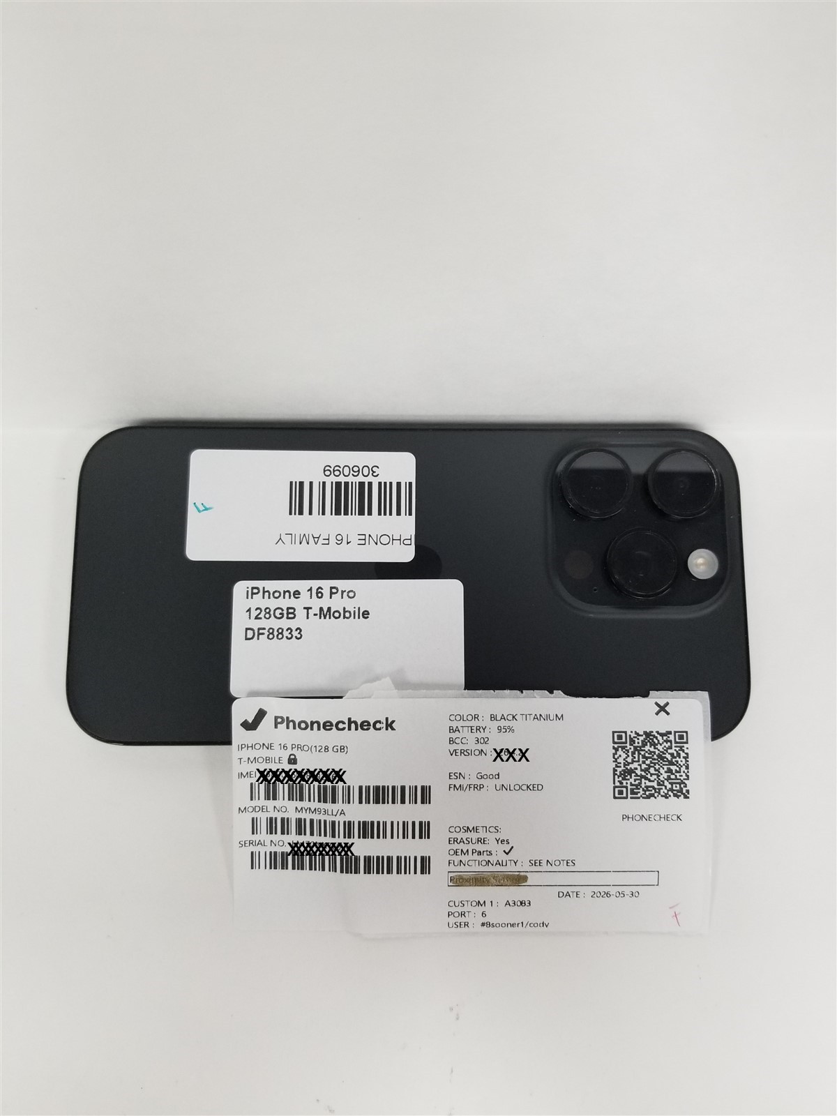 Apple iPhone 16 Pro 128GB Black A3083 T-Mobile 90% to 99% Battery Health DF8833