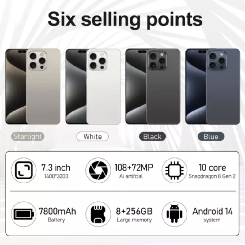Unlocked 6.8″ New Android Smartphone 6800mAh Dual Sim Mobile Phone 128GB Black