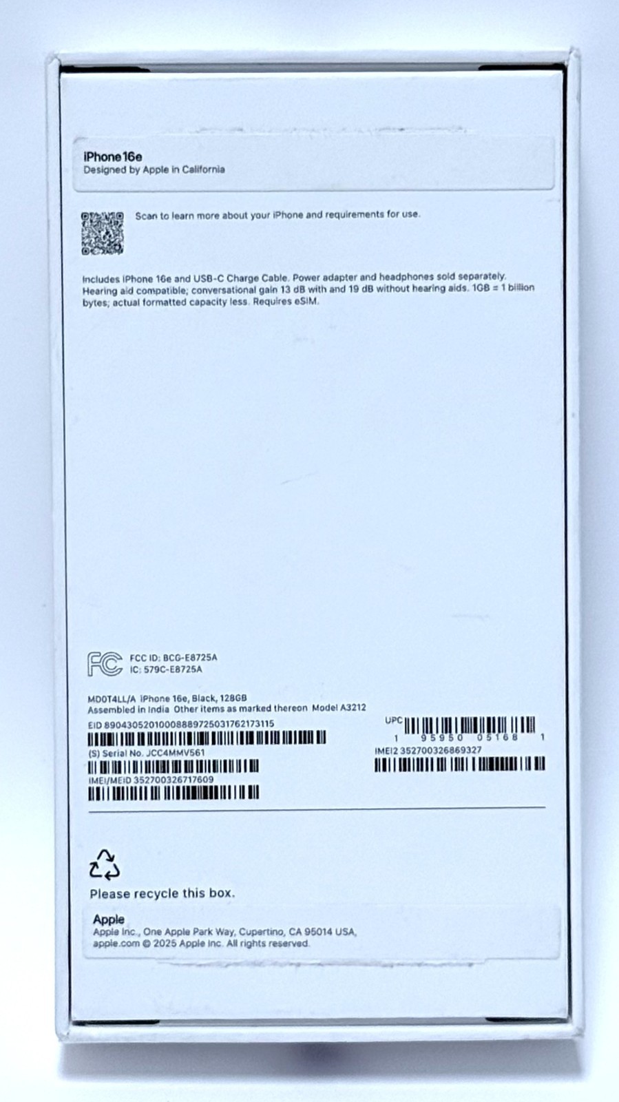 Apple iPhone 16e 5G 128GB eSIM MDOT4LL/A Carrier Lock
