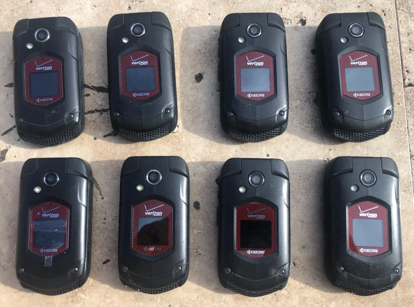 (Lot of 8) Kyocera Verizon Wireless Black/Red Rugged Flip Cellular Phone Cell