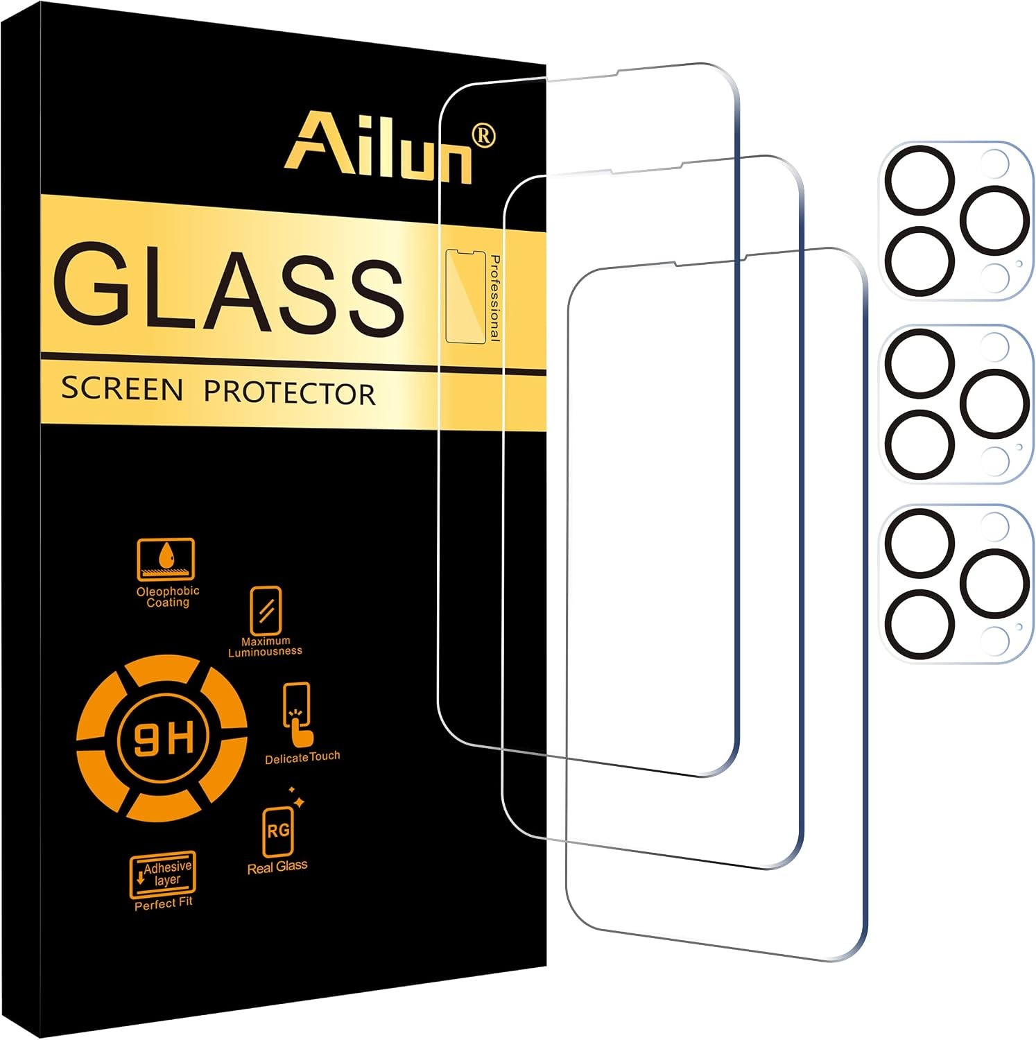3 Pack Tempered Glass Screen & Camera Lens Protectors for iPhone 14 Pro Max 6.7