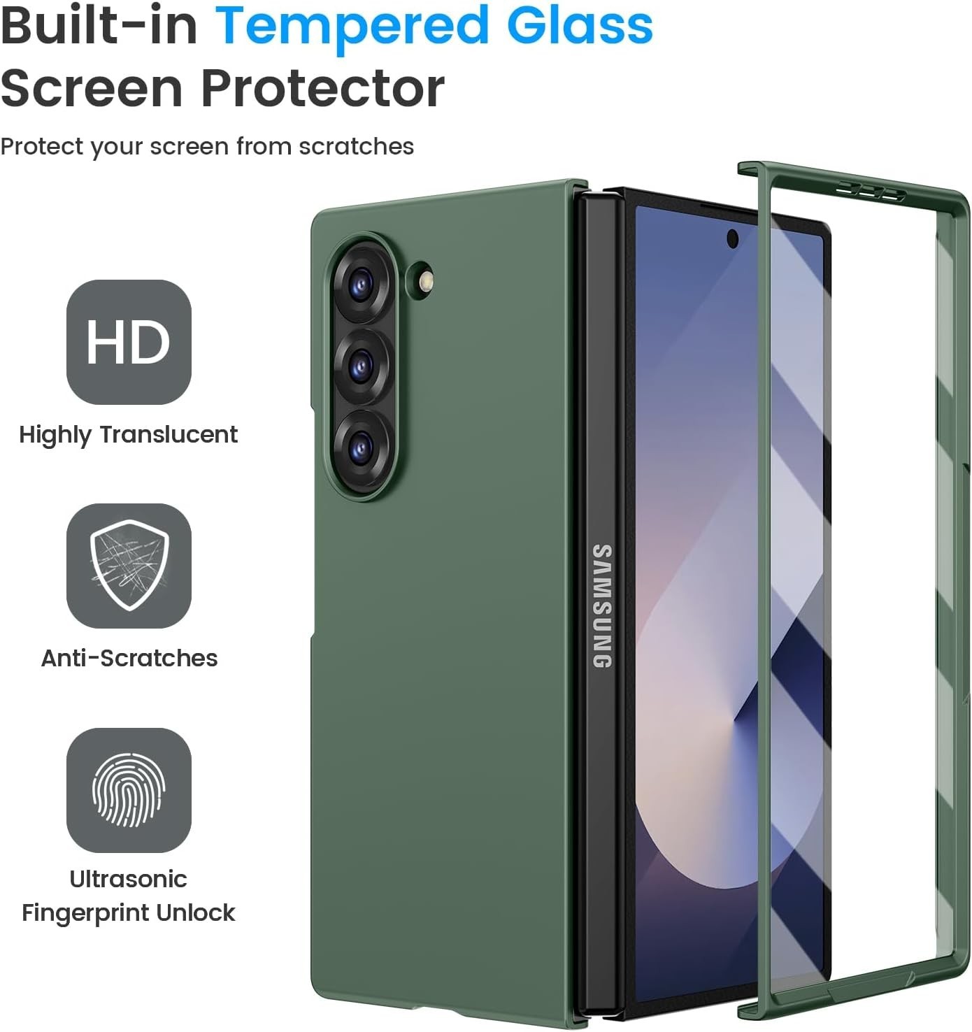 Case & Built-in Screen Protector for Samsung Galaxy Z Fold 6 Ultra-Thin Green
