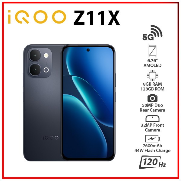 (New) iQOO Z11x 5G 8GB+128GB BLACK Dual SIM Unlocked Android Cell Phone