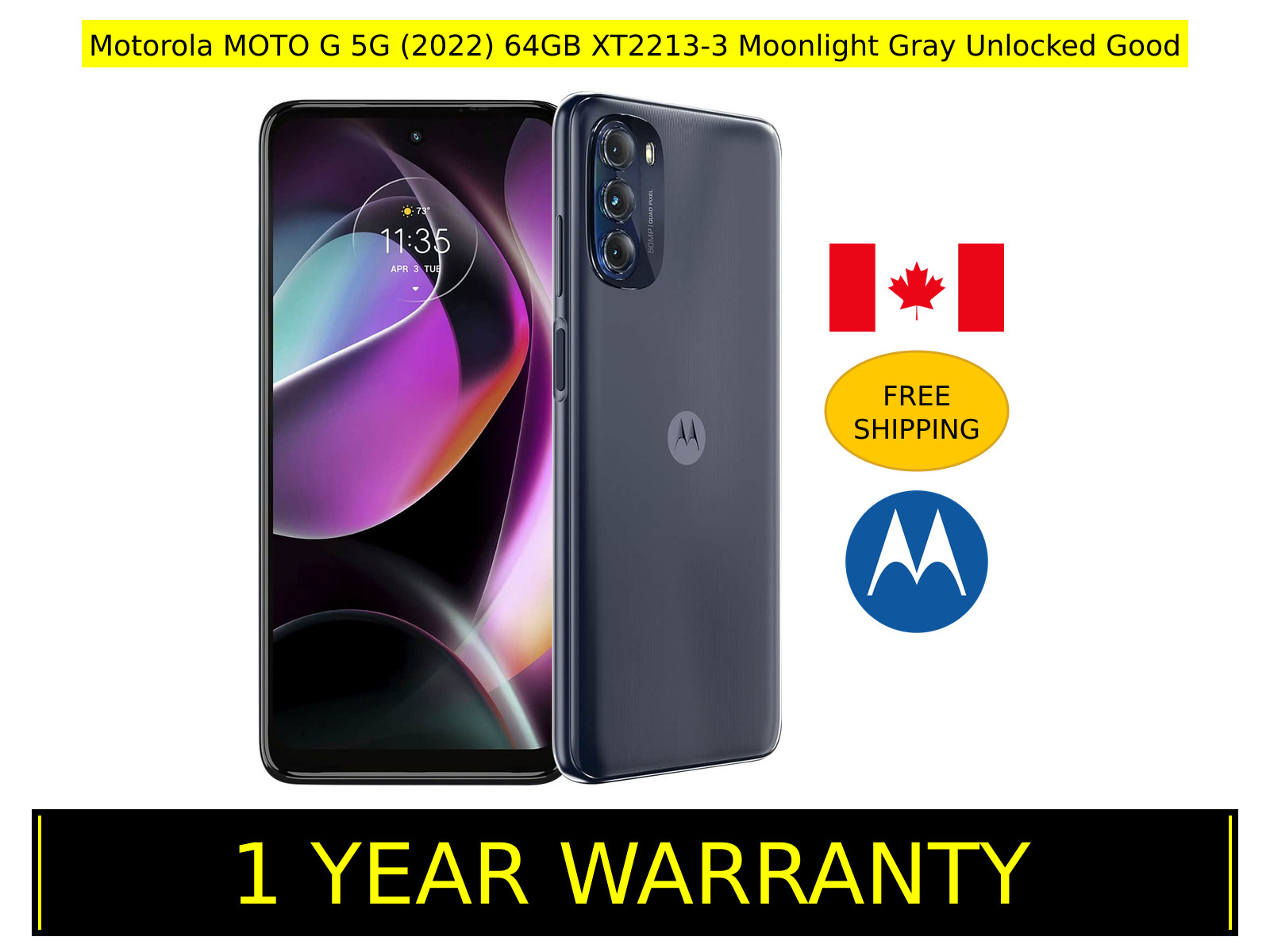 Motorola MOTO G 5G (2022) 64GB XT2213-3 Moonlight Gray Unlocked smartphone- Good
