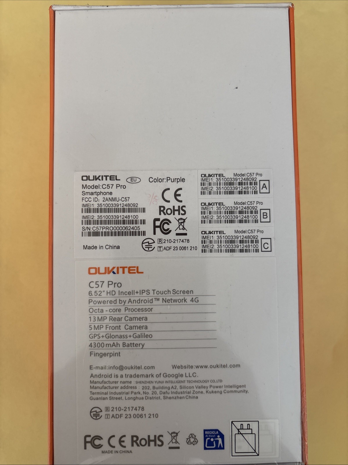 OUKITEL C57 Pro Smartphone 16GM(4GB+12) RAM 4G + 128GB New Sealed