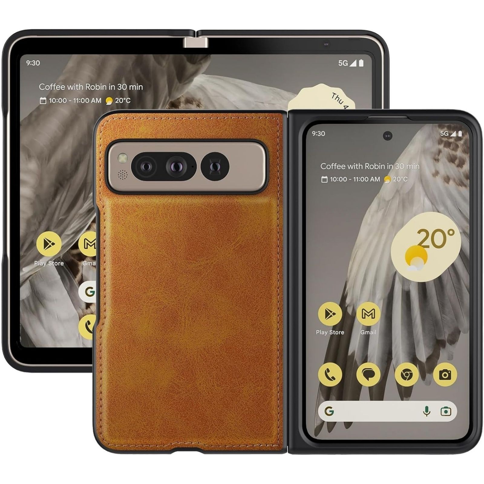 Google Pixel Fold 2023 PU Leather + Hard Case Ultra Thin Slim Shockproof Yellow
