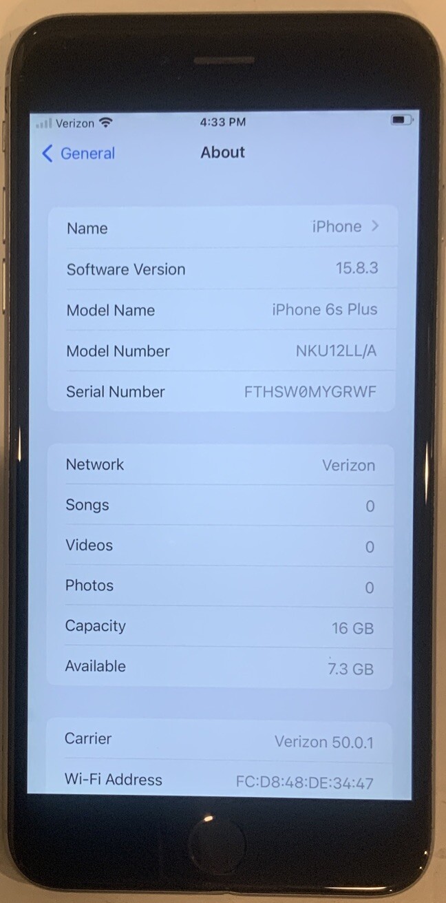 TESTED GSM UNLOCKED SPACE GRAY iPhone 6S PLUS, 16GB A1687 MKU12LL/A iOS 15.8.3