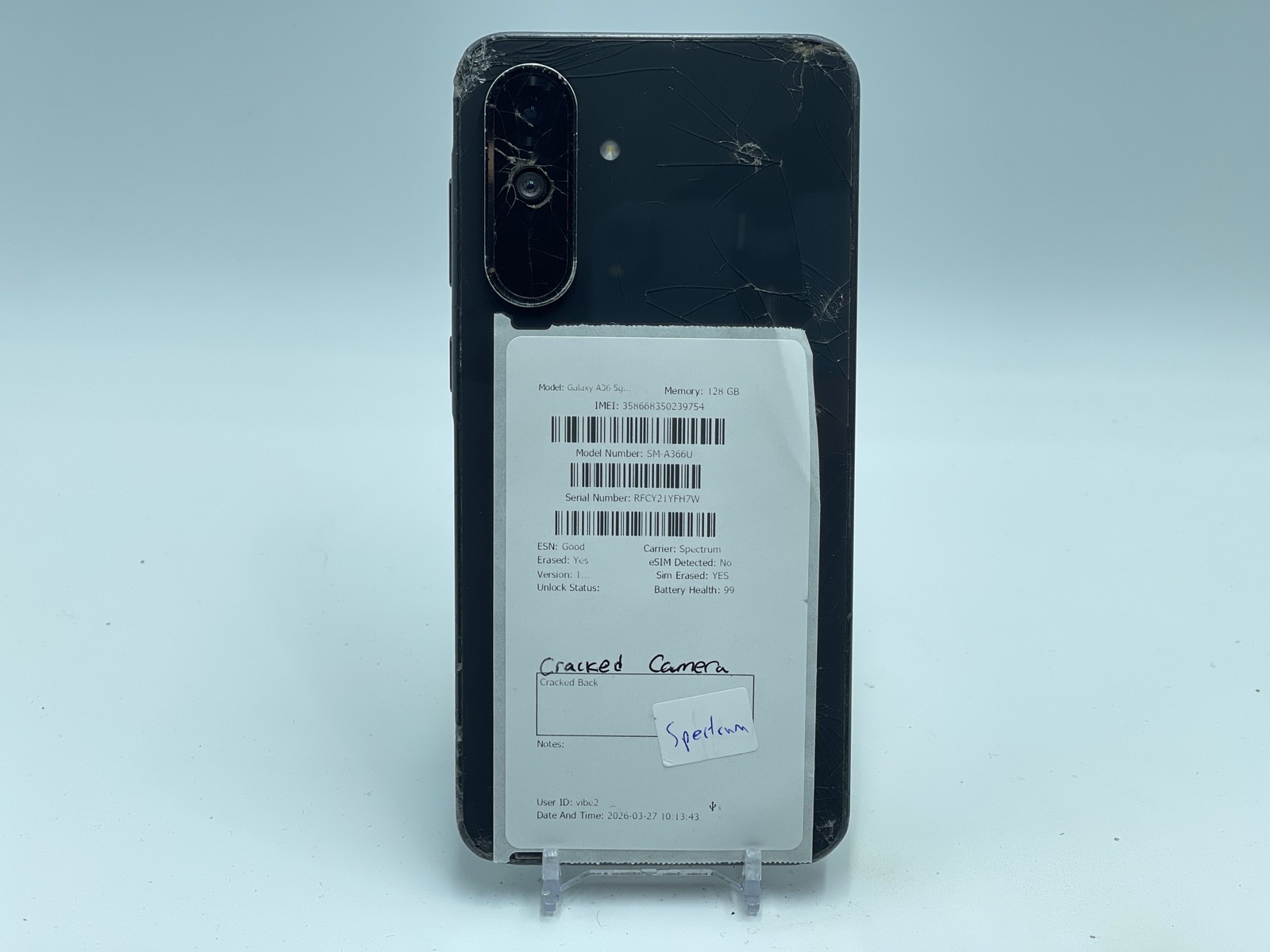 Samsung Galaxy A36 5G 128GB SM-A366U (Spectrum) Black CrkBk, CrkCmr (E-0163)