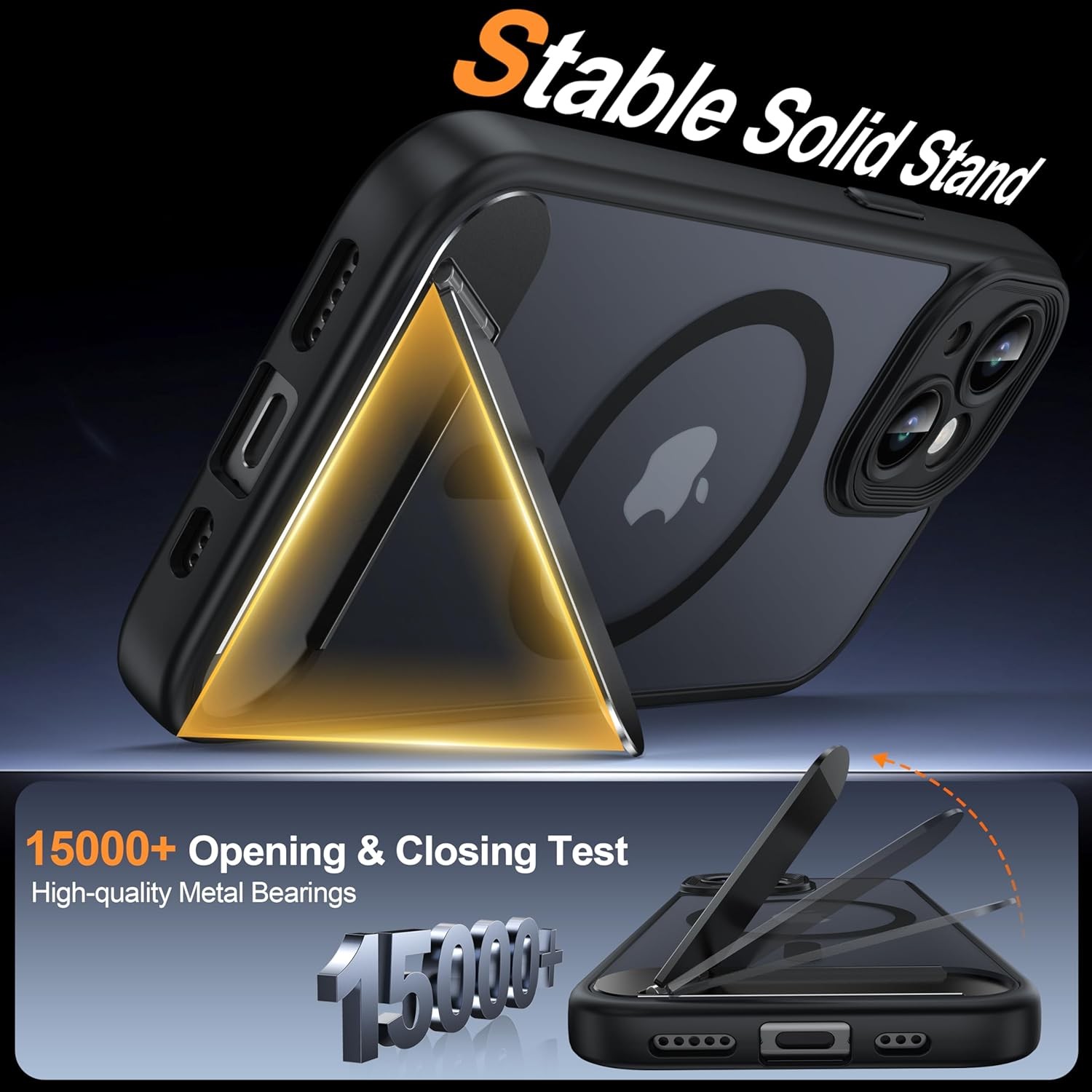 Magnetic iPhone 15 Case, Built-in Invisible Kickstand, Full Camera Protection, B