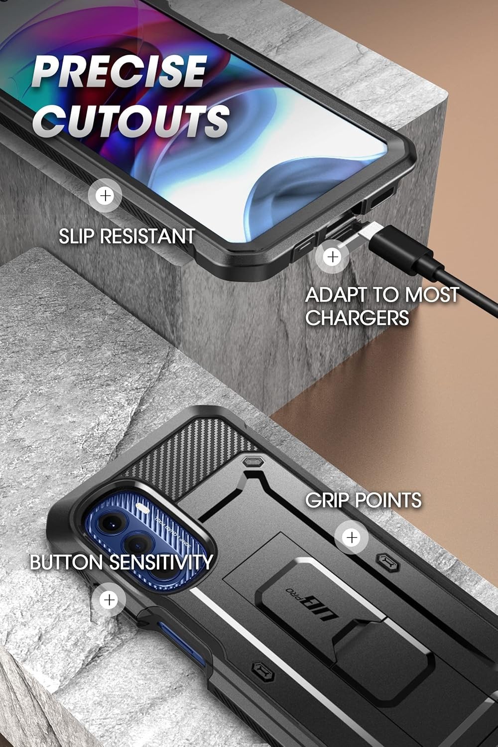 for Moto G Stylus 5G 2022 Case with Stand & Belt-Clip, Heavy Duty Rugged Black