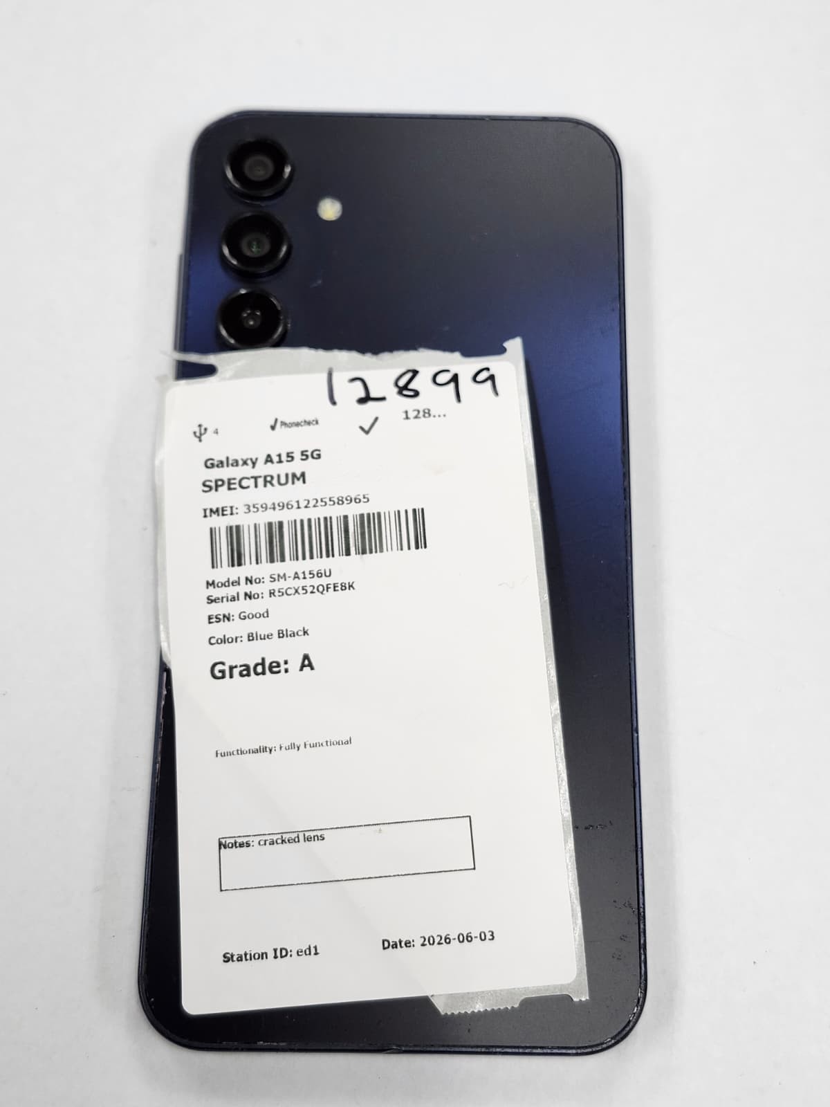 DEFECTIVE – Samsung Galaxy A15 5G – 128 GB – Black – Spectrum – SM-A156U – 12899