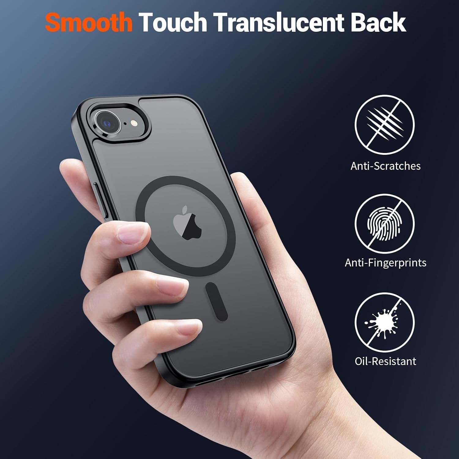 Slim Translucent Matte Shockproof Magnetic Case for iPhone 17e/16e, Black