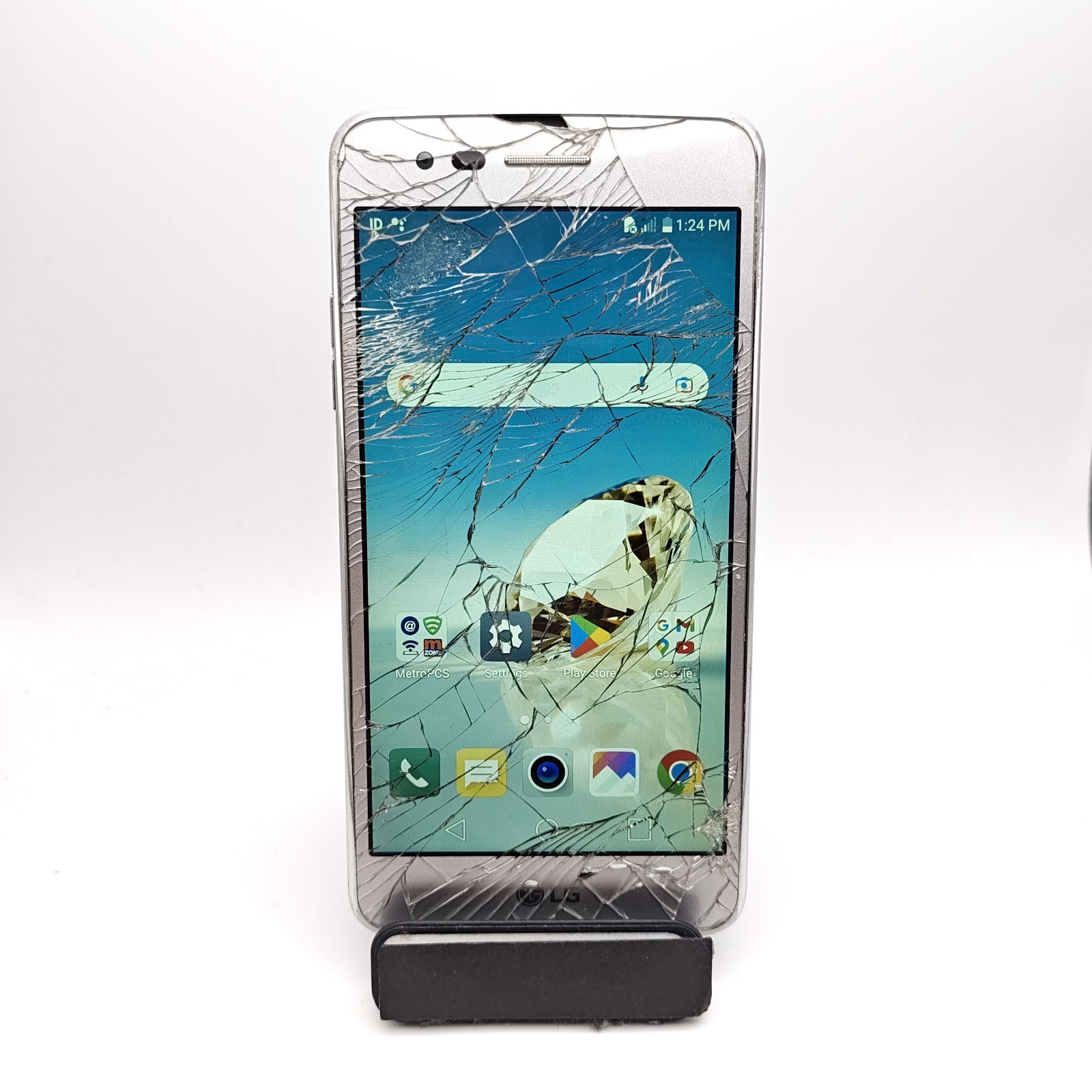 LG Aristo MS210 Smartphone (Metro Unlocked) – 16GB Silver – CRACKED #3328