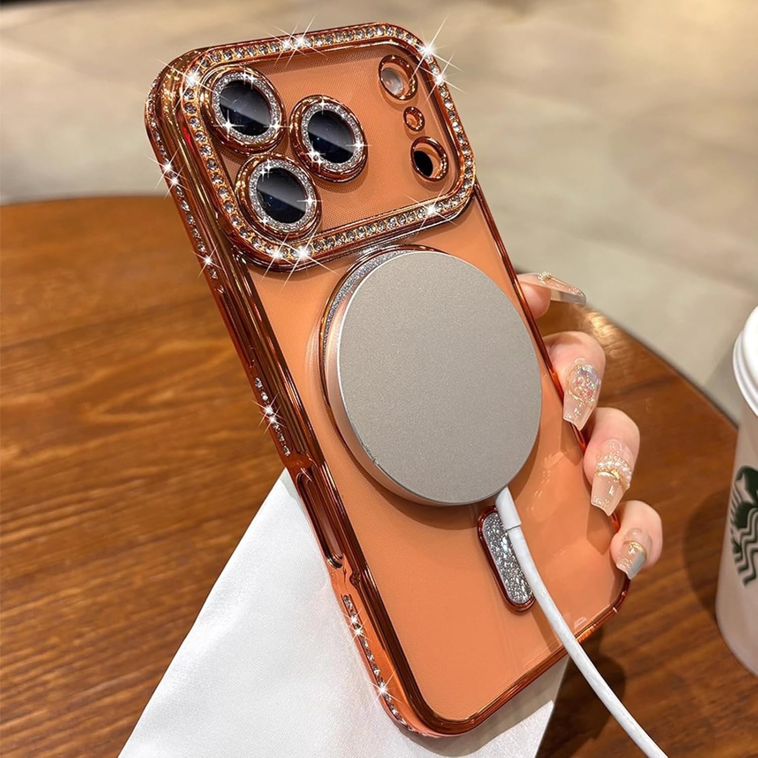 Glitter Diamond Magnetic Case for iPhone 17 Pro Max Clear Support Wireless Charg
