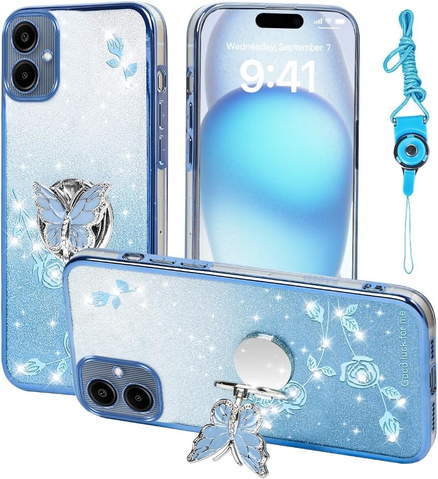 Samsung Galaxy A06 4G Phone Case, Glitter Butterfly Floral TPU Protective Cover