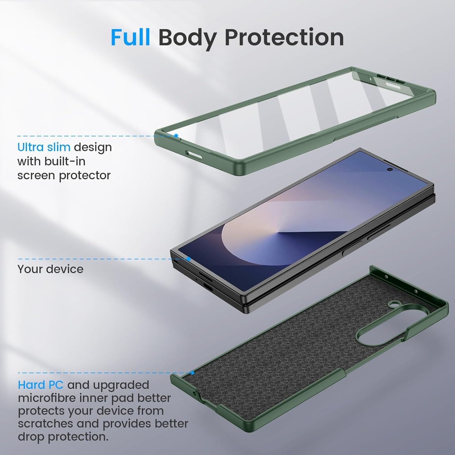 Case & Built-in Screen Protector for Samsung Galaxy Z Fold 6 Ultra-Thin Green