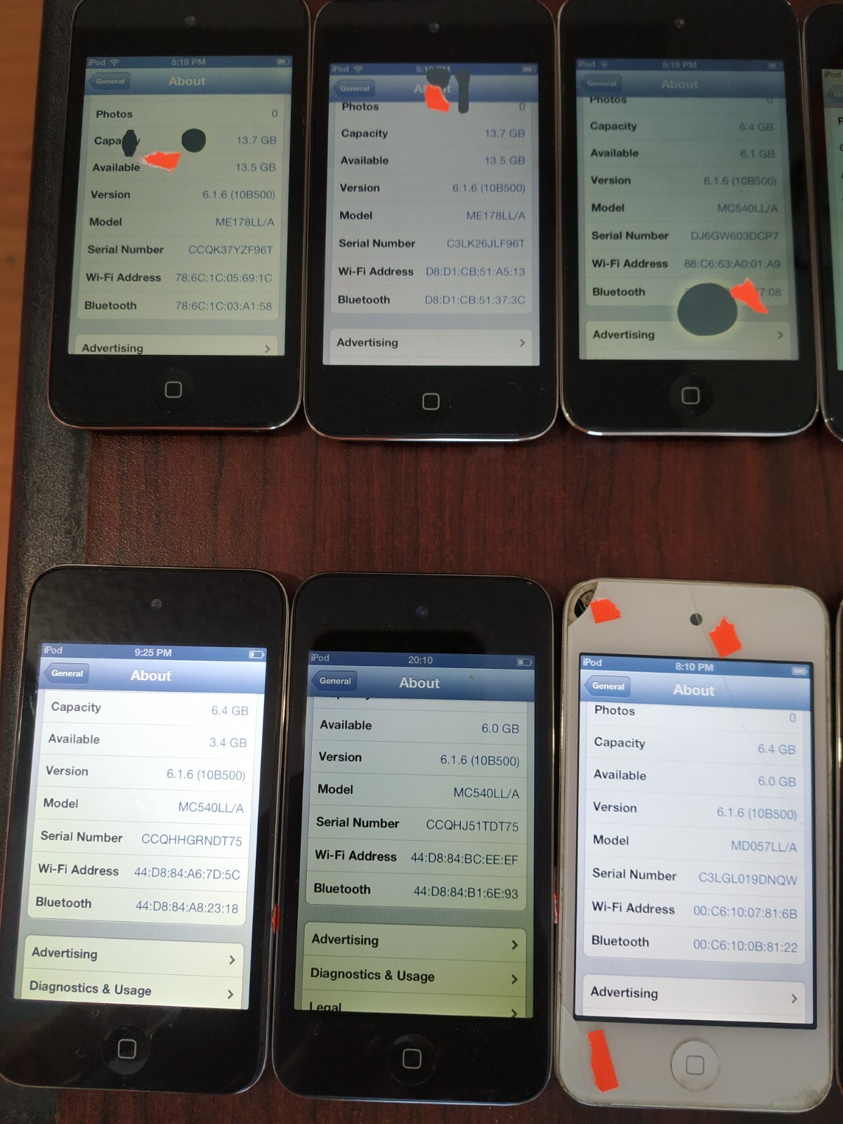 Lot of 10 Apple iPod Touch 4th Gen 32GB(1pc)/ 16GB(3pcs)/ 8GB(6pcs) for parts