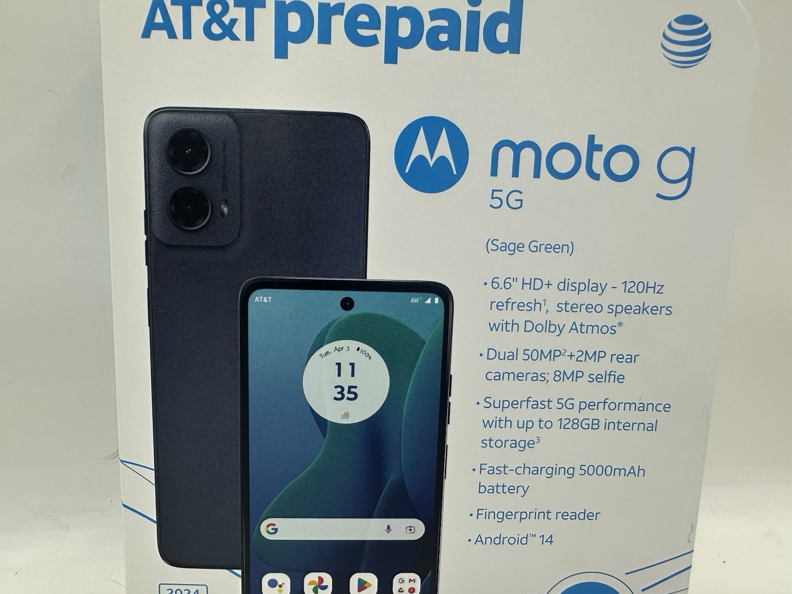 AT&T Prepaid Motorola Moto G 5G 2024 128GB 6.6”50MP Green Android Smartphone New