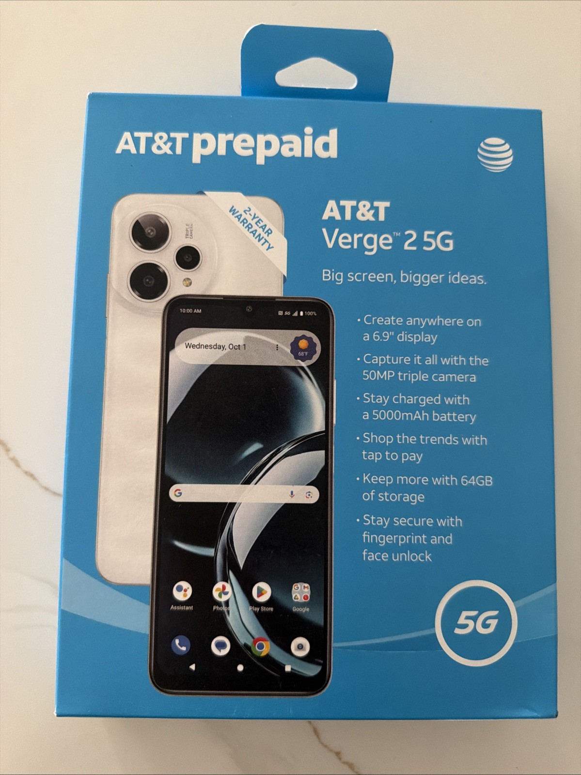 AT&T Verge 2 5G, 64GB, Ivory White – At&t Prepaid Smartphone – Brand New Sealed
