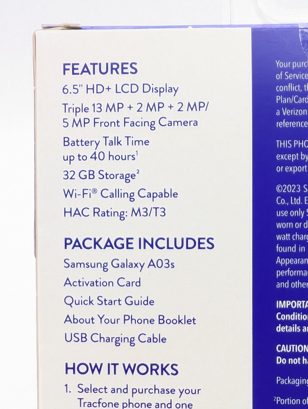 New Samsung Galaxy A03s 32G Black TraFone Prepaid Smartphone NIB