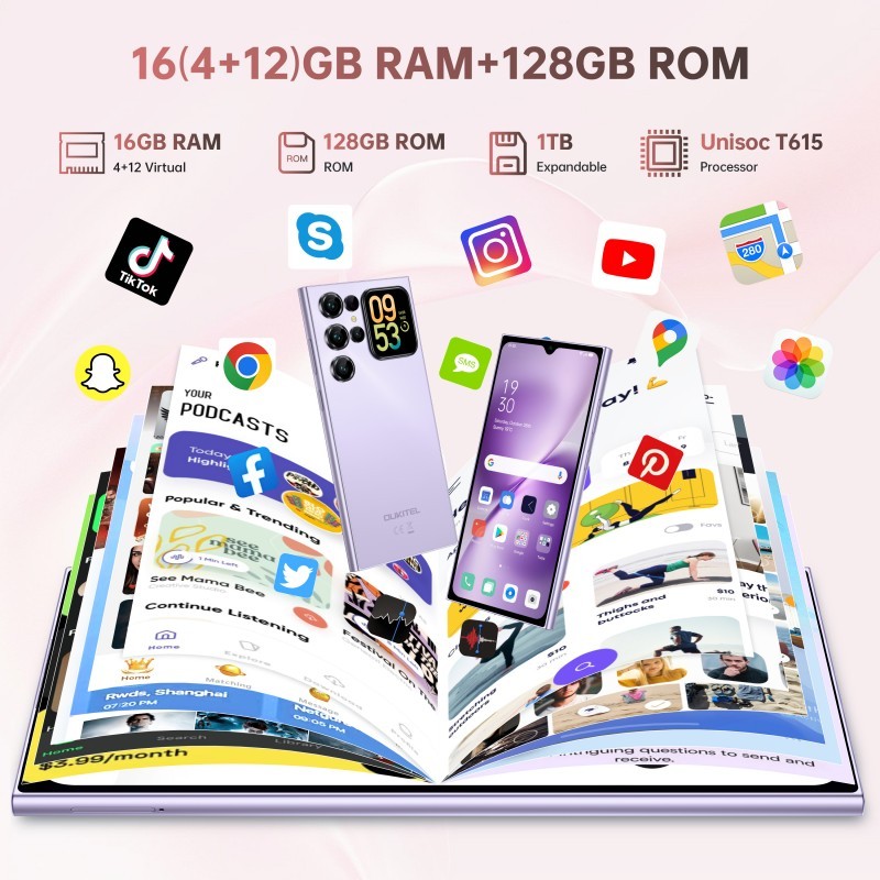 OUKITEL C62 Cell Smartphone Android 15 16GB+128GB 6.88″+1.81-inch T-Mobile