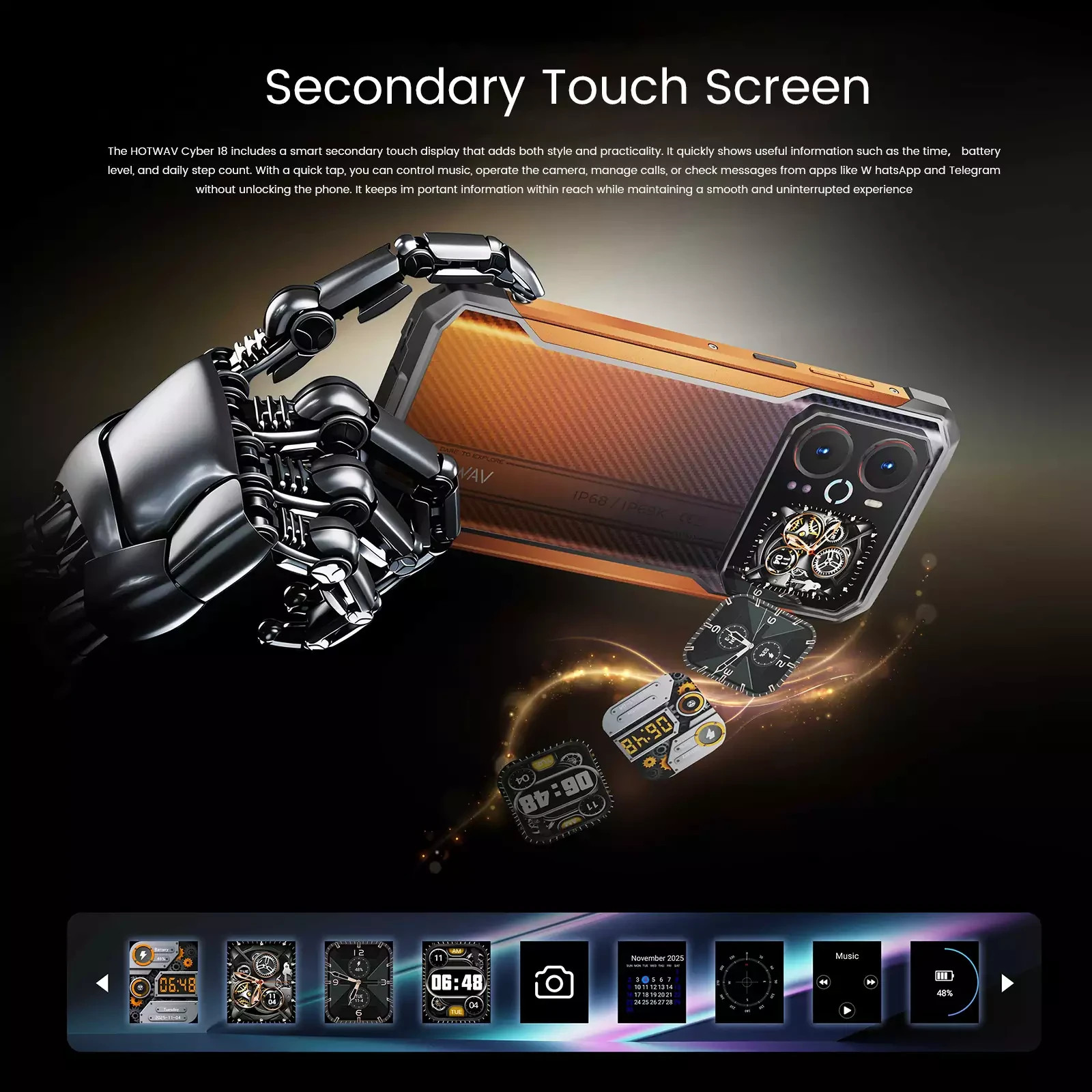 HOTWAV Cyber 18 Outdoor Smartphone 6,75 in Phones Android 16 Dual SIM 20GB+256GB