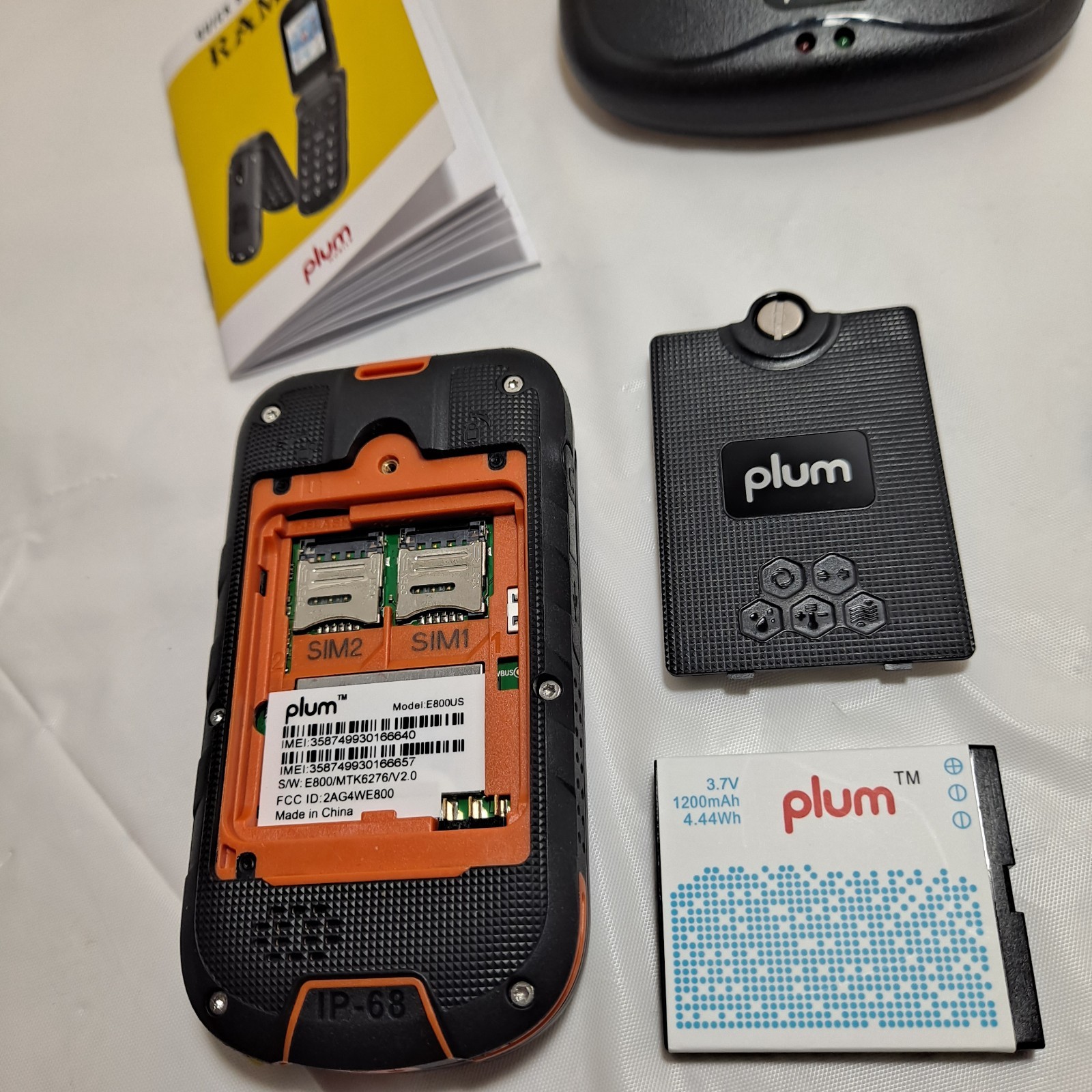 Plum RAM 8 4G Flip Phone E800US IP68 Box & Accessories – For Parts or Repair
