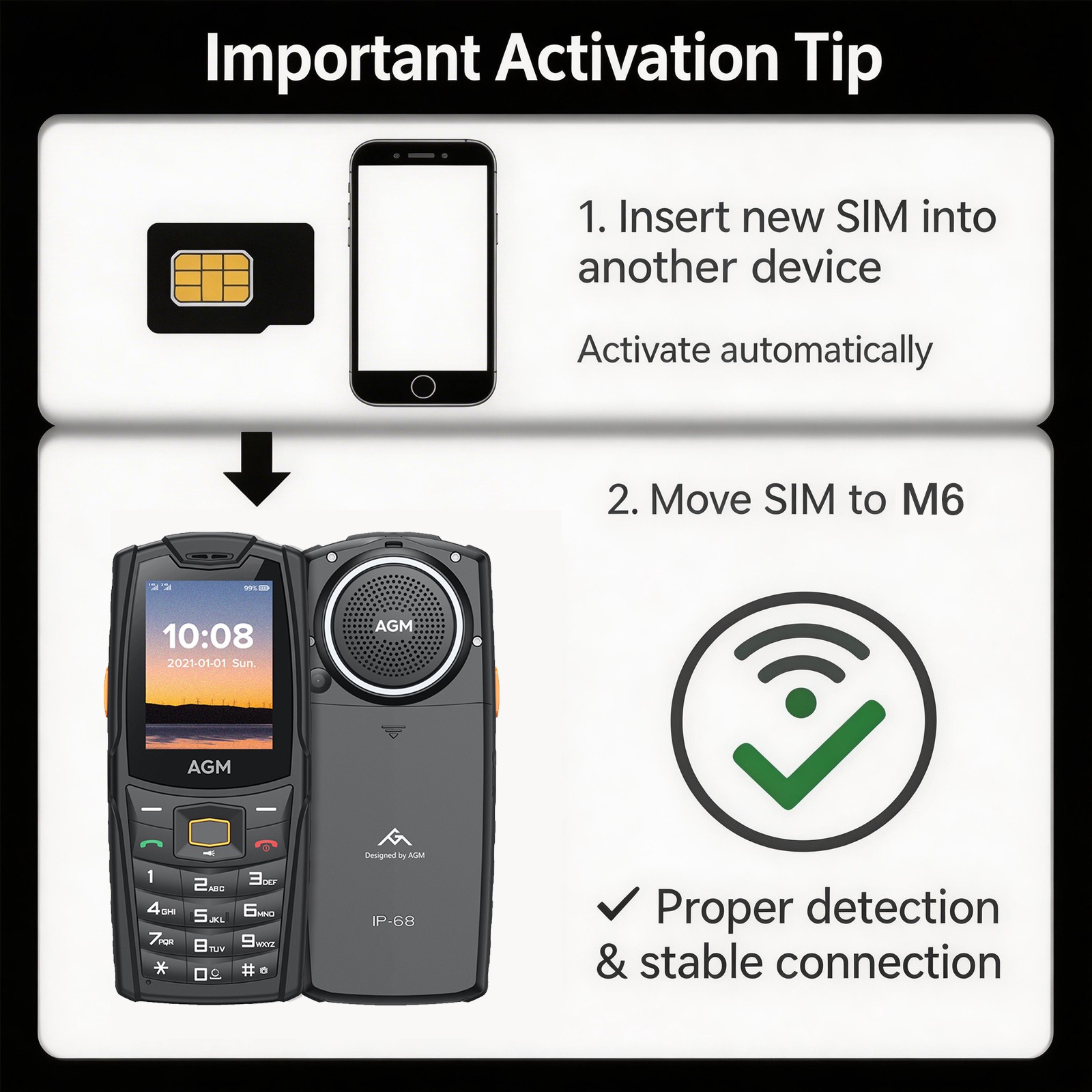 AGM M6 Basic Phone Large Speaker Big Button Cell Phone No Wifi for Seniors Kids