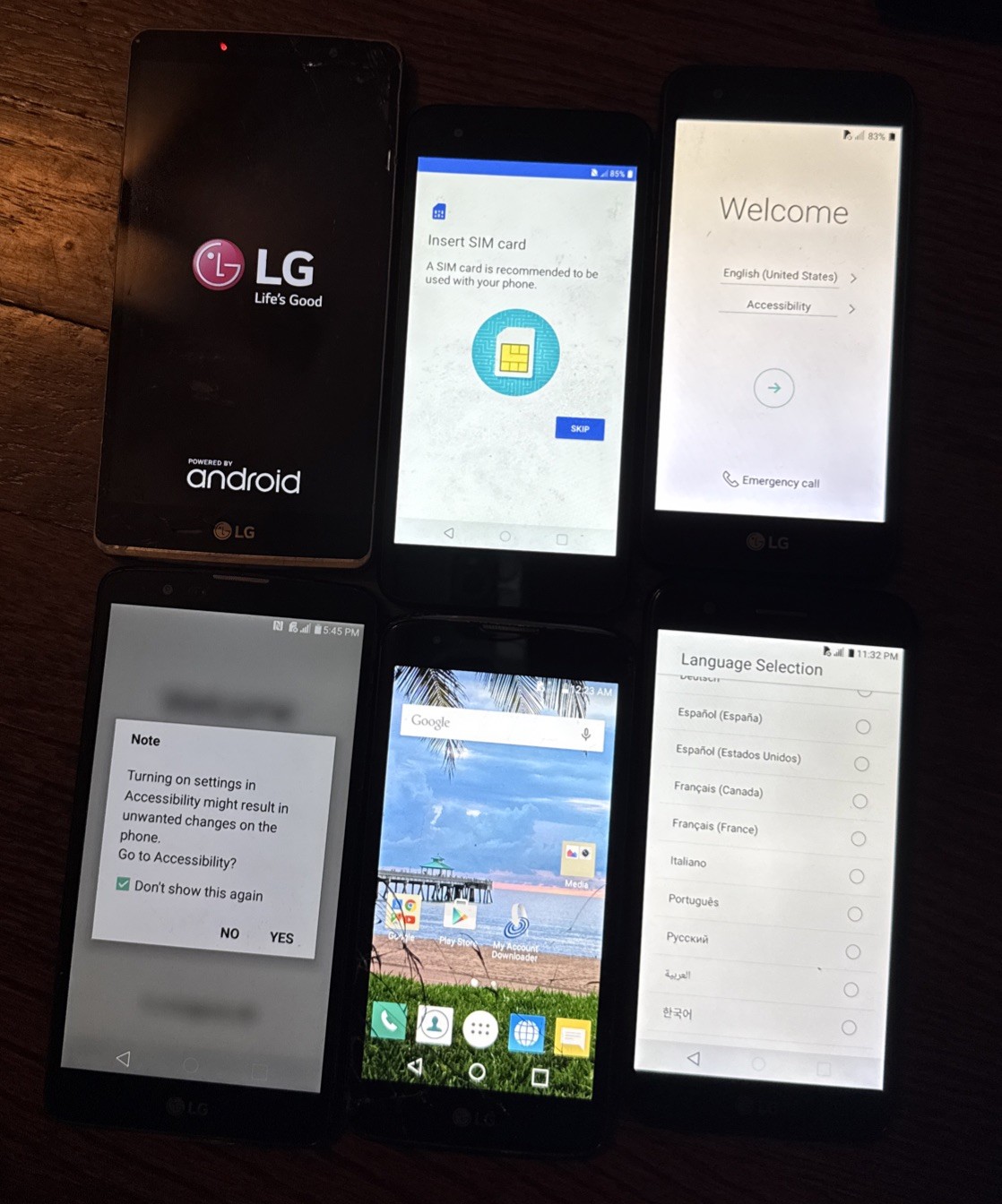 ONE Works Lot of 6 LG L52vl Stylo K20 Phoenix 4 & 3 Smartphone Broken Ship