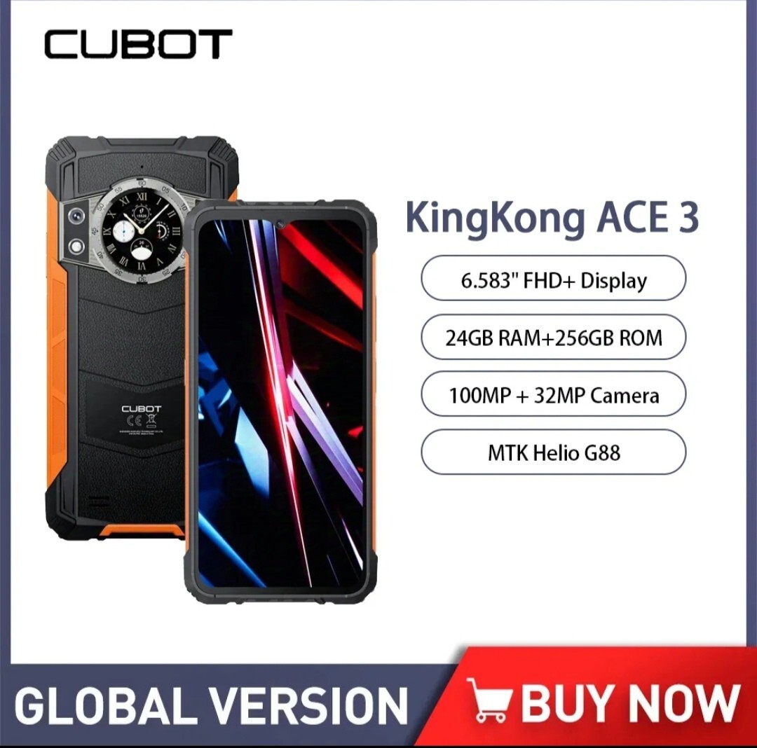 Cubot KingKong ACE 3 Rugged phone 24GB+256GB,100MP NFC 6.58″ Dual Screen