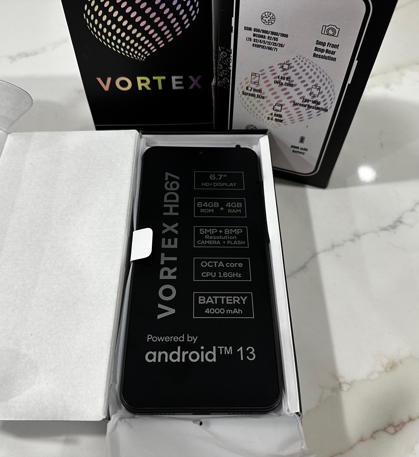 Vortex HD67 6.7″ Black Smartphone- 64GB ROM 4GB RAM Android13 *Network Unlocked*