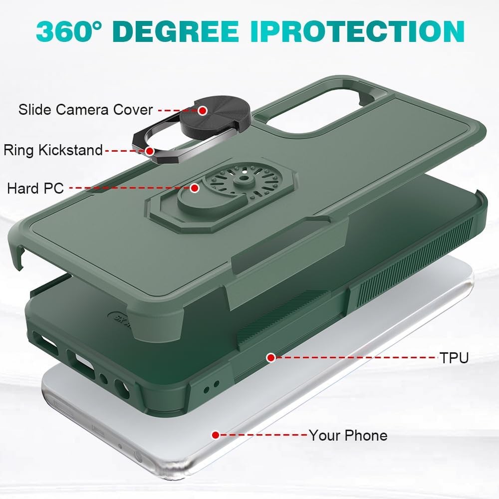 Samsung Galaxy A05s Case, Dual Layer Shockproof Kickstand Phone Case, Dark Green