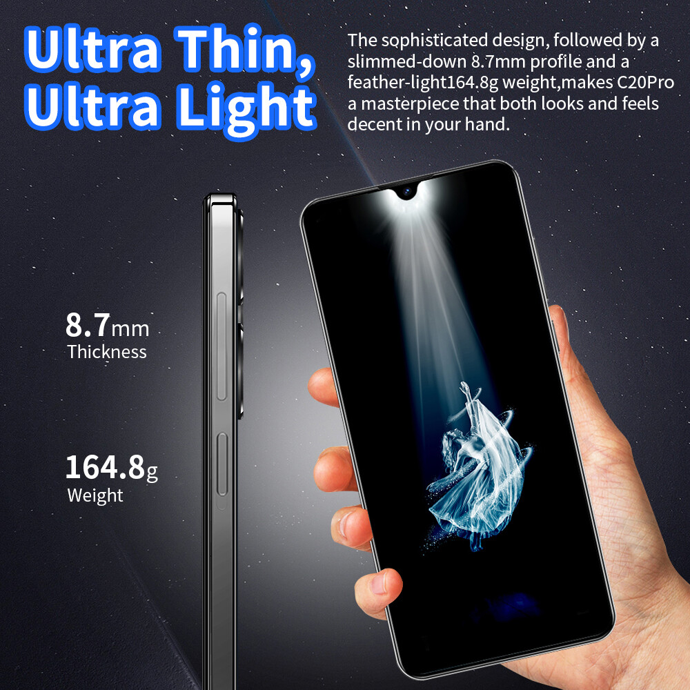 C20 Pro Smartphone Android 6.8” Unlocked 4+64GB 5000mAh 12+24MP Dual Camera