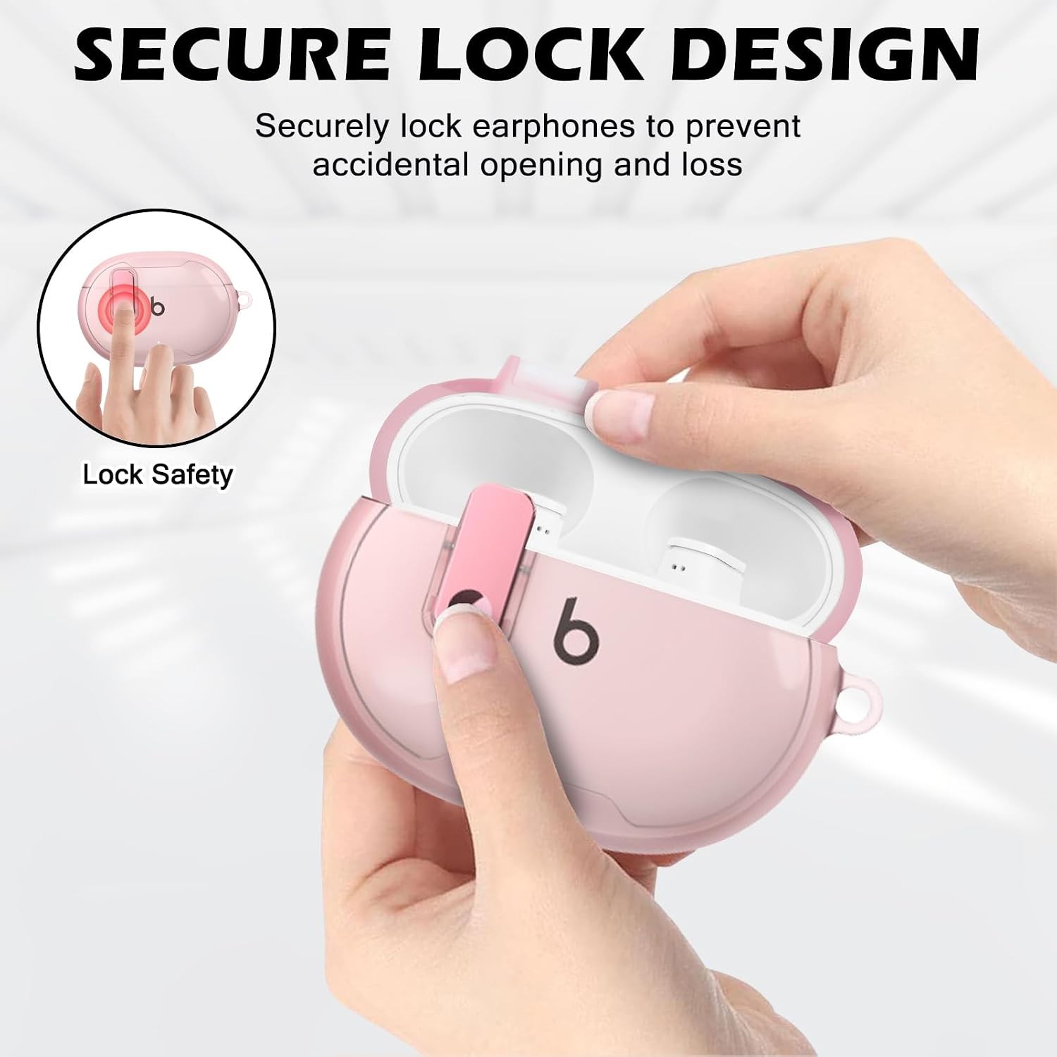 Beats Studio Buds/Buds + Case with Secure Lock Clip Design for Women, Clear Pink