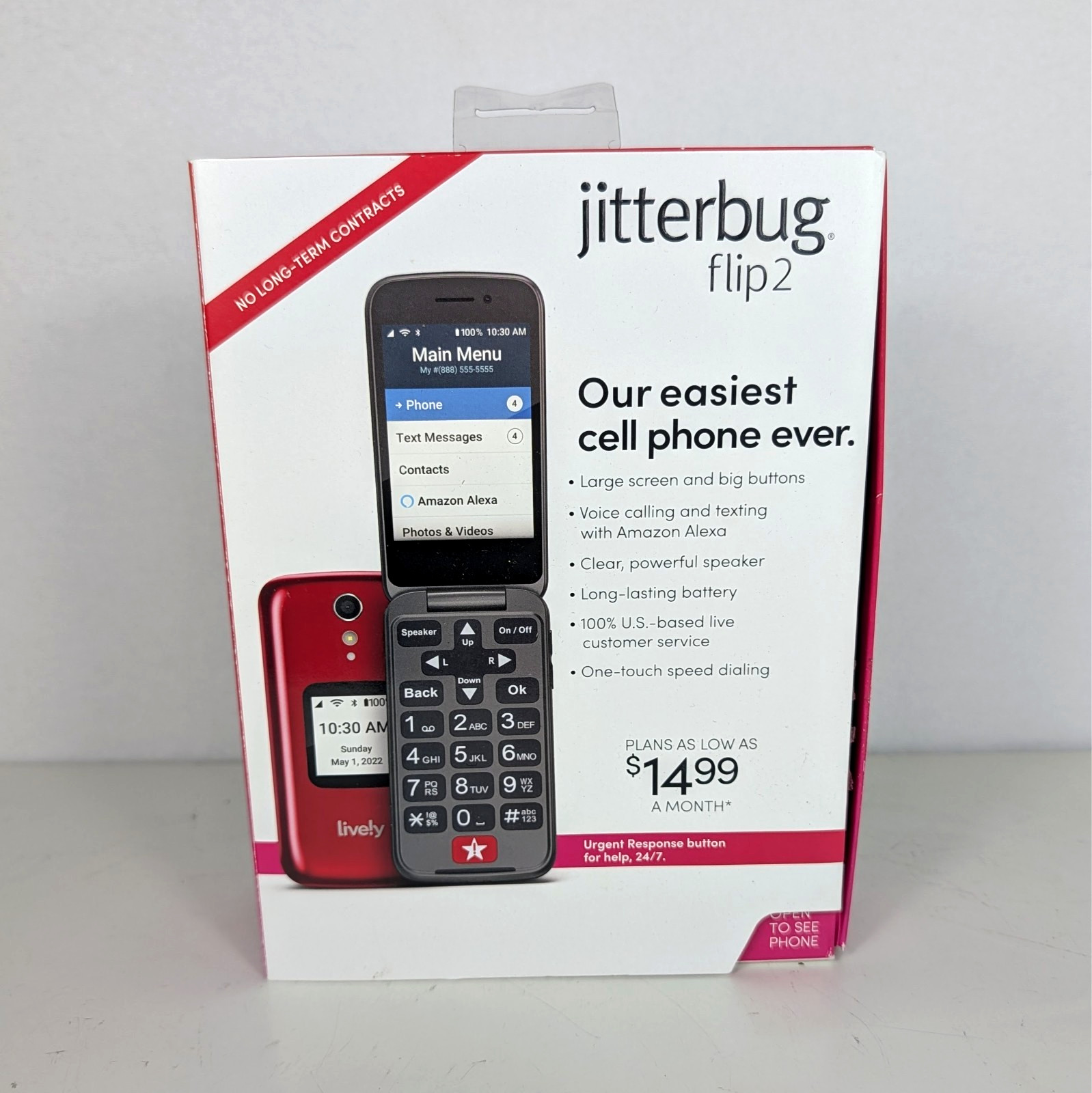 Jitterbug Flip2 Easy to Use Seniors Flip Cell Phone Red in Color Lively!