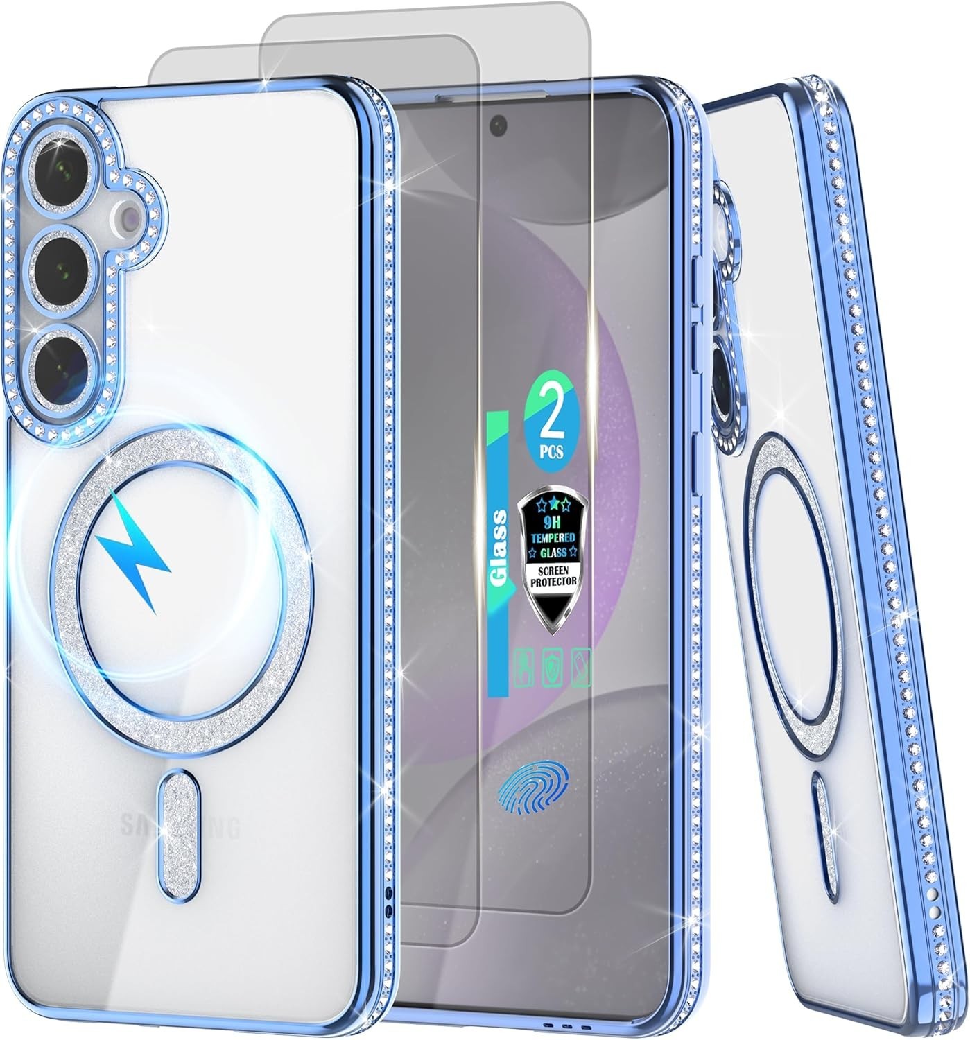 Galaxy S24 Plus Case for Women Girls with Fingerprint Tempered Glass Screen Prot