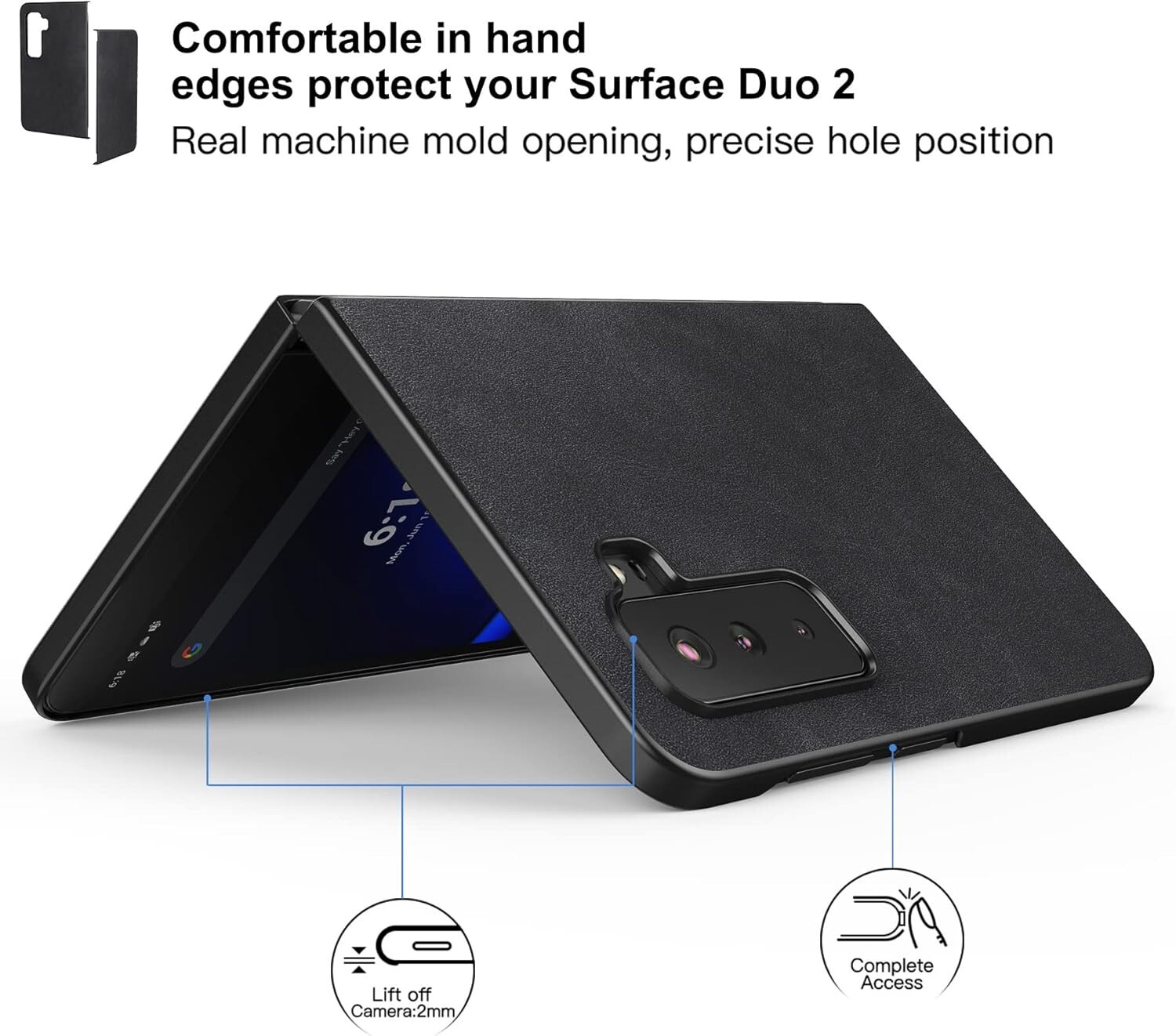 PU Leather Back Cover Hard PC Holder Protective Case For Microsoft Surface Duo 2