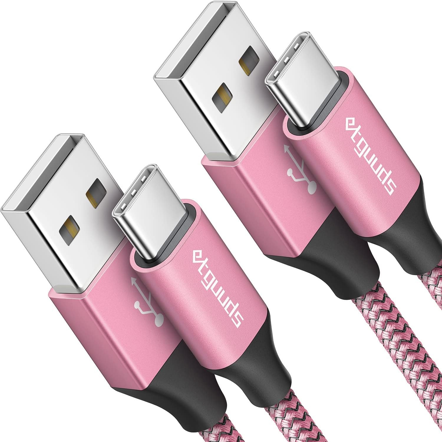 USB A to USB C Cable 6ft, 2-Pack, 3A Fast Charging Type C Charger Cord, Pink