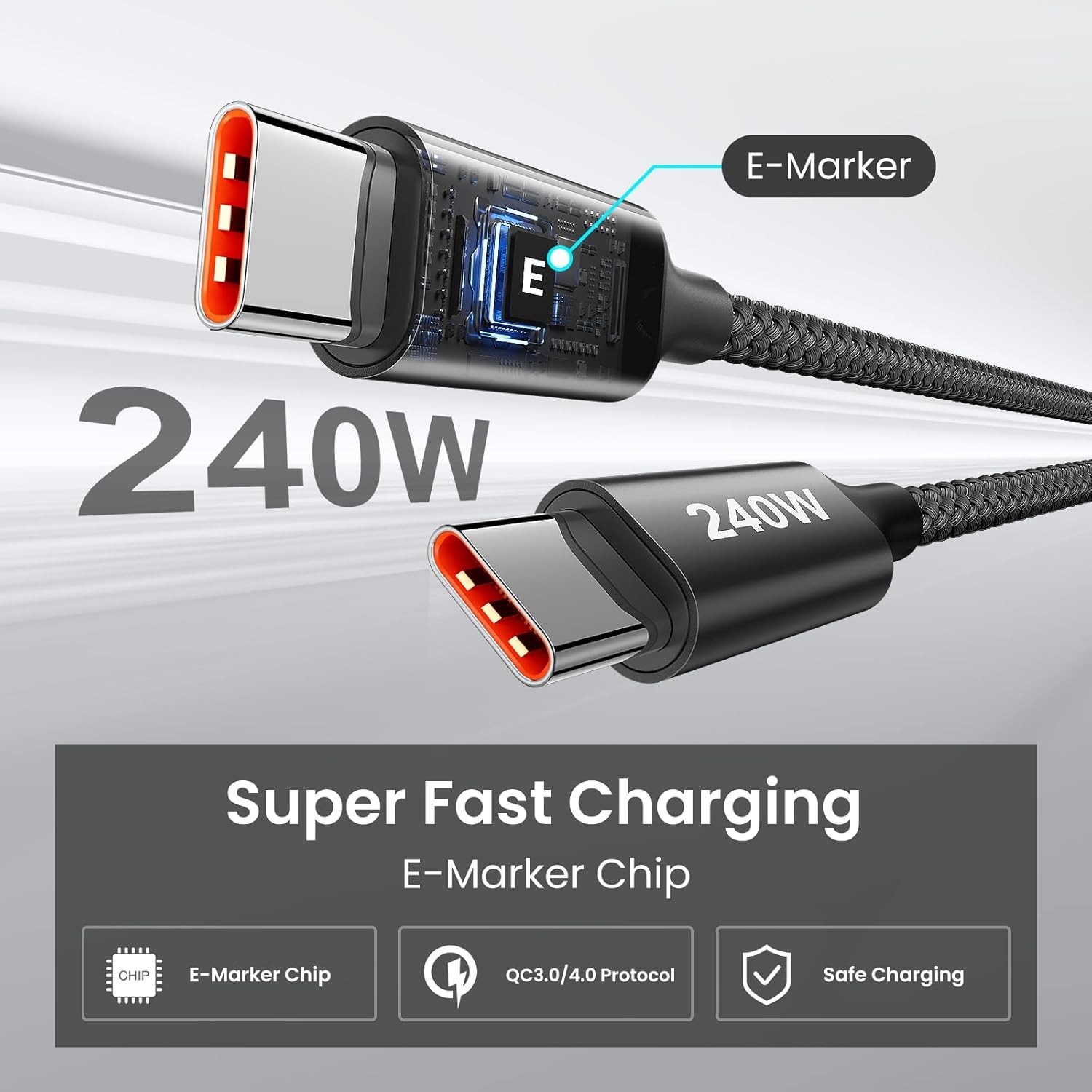 240W USB C to USB C Cable 6ft, 2-Pack Fast Charging Type C Charger Cord for iPho