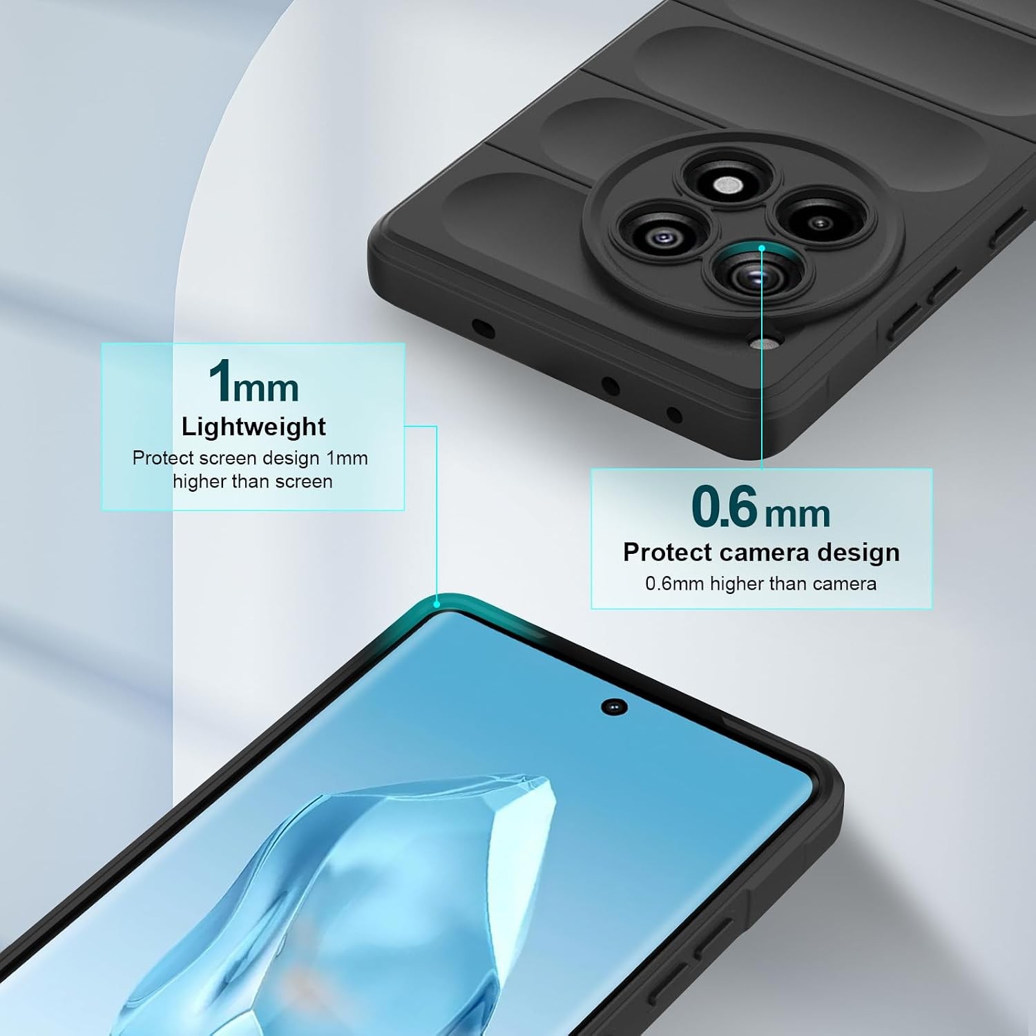Silicone Case for OnePlus 12R, Shockproof with Camera Protection, Black