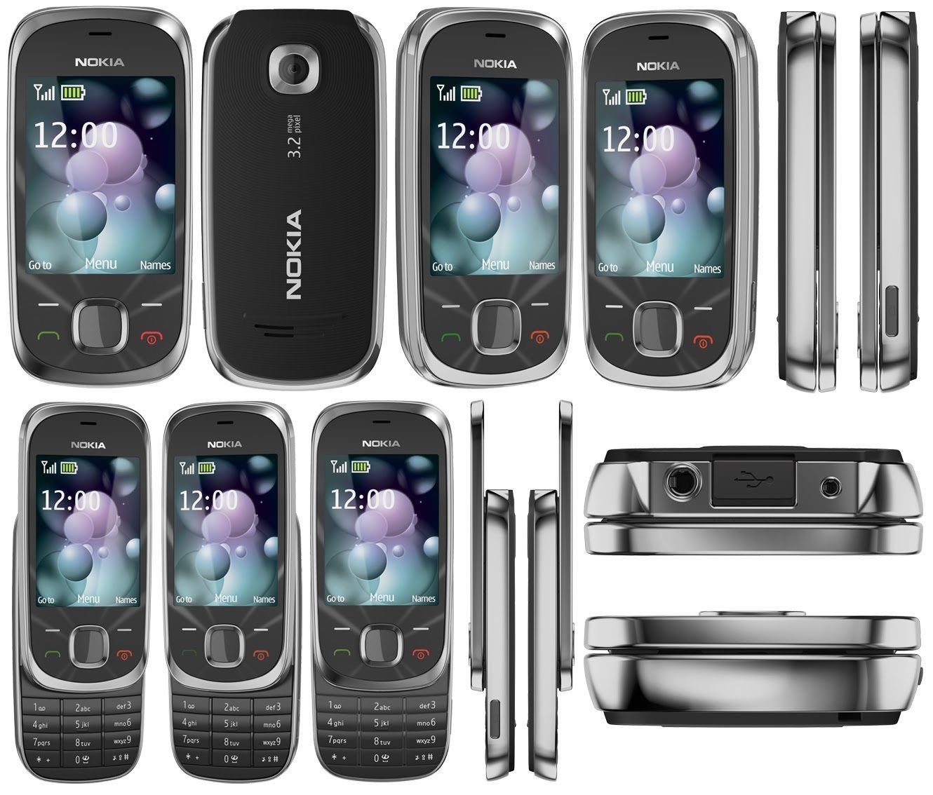 Nokia 7230 Mobile phone 2G GSM Bluetooth Slide Cellphone 3G UMTS 900 2100 1900