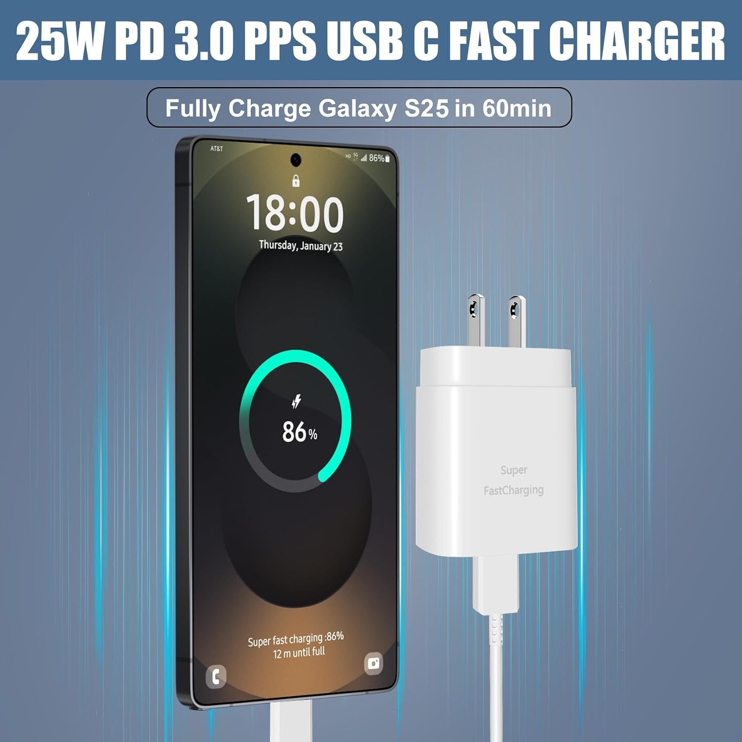 25W USB-C Fast Wall Charger for Samsung Galaxy S26 S25 S24 S23 S22 S21 S20 Plus