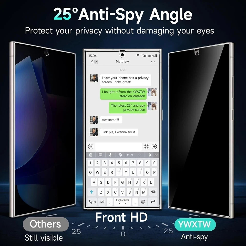 2 PCS For Galaxy S24 Ultra Privacy Screen Protector & Ultrasonic Fingerprint