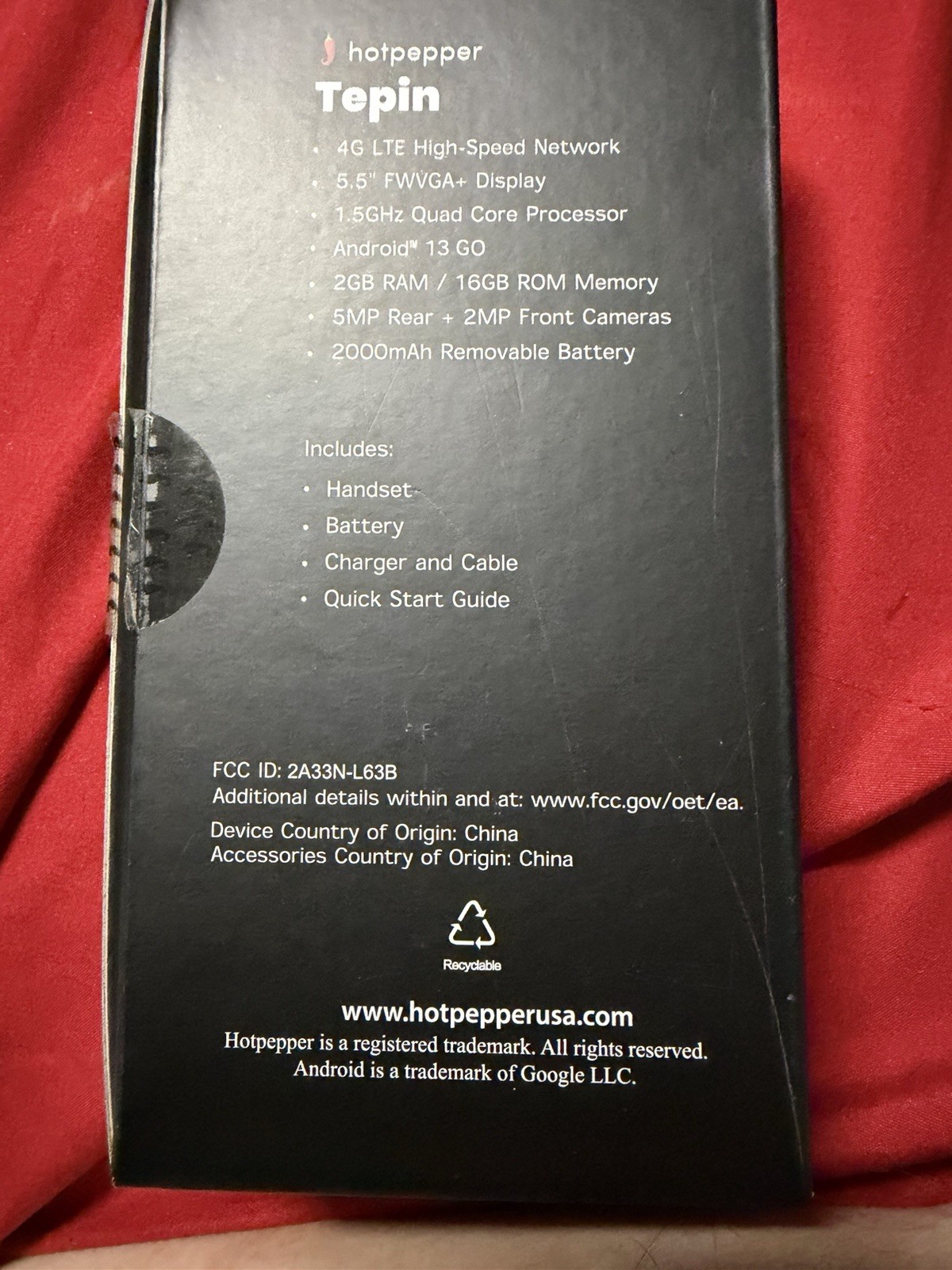 hotpepper Tepin 16GB 2GB RAM Black Android 13 Go 4G LTE 5.5in HPPL63A NEW IN BOX